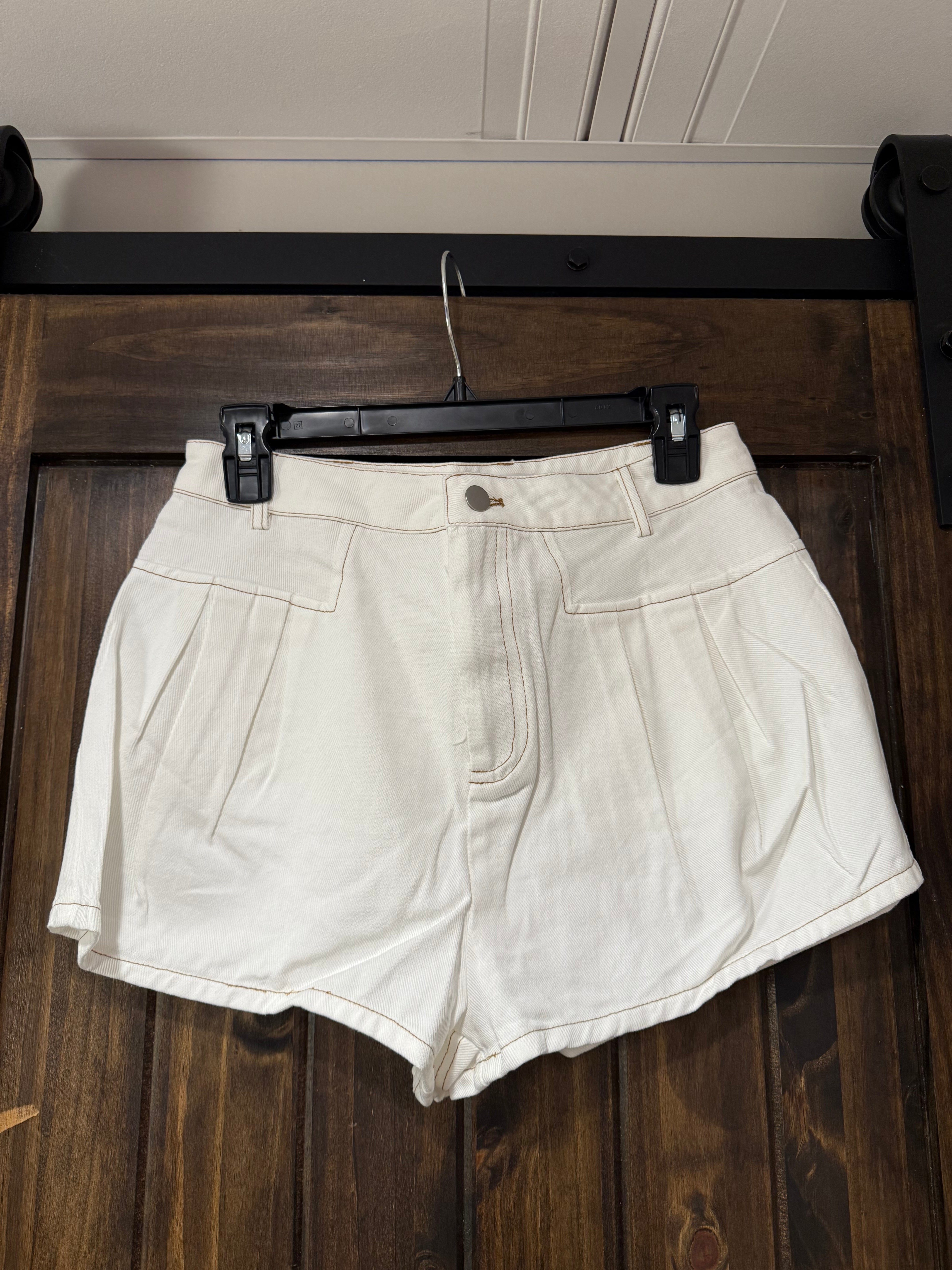 Double Pleat Detail Fit And Flare Denim Shorts