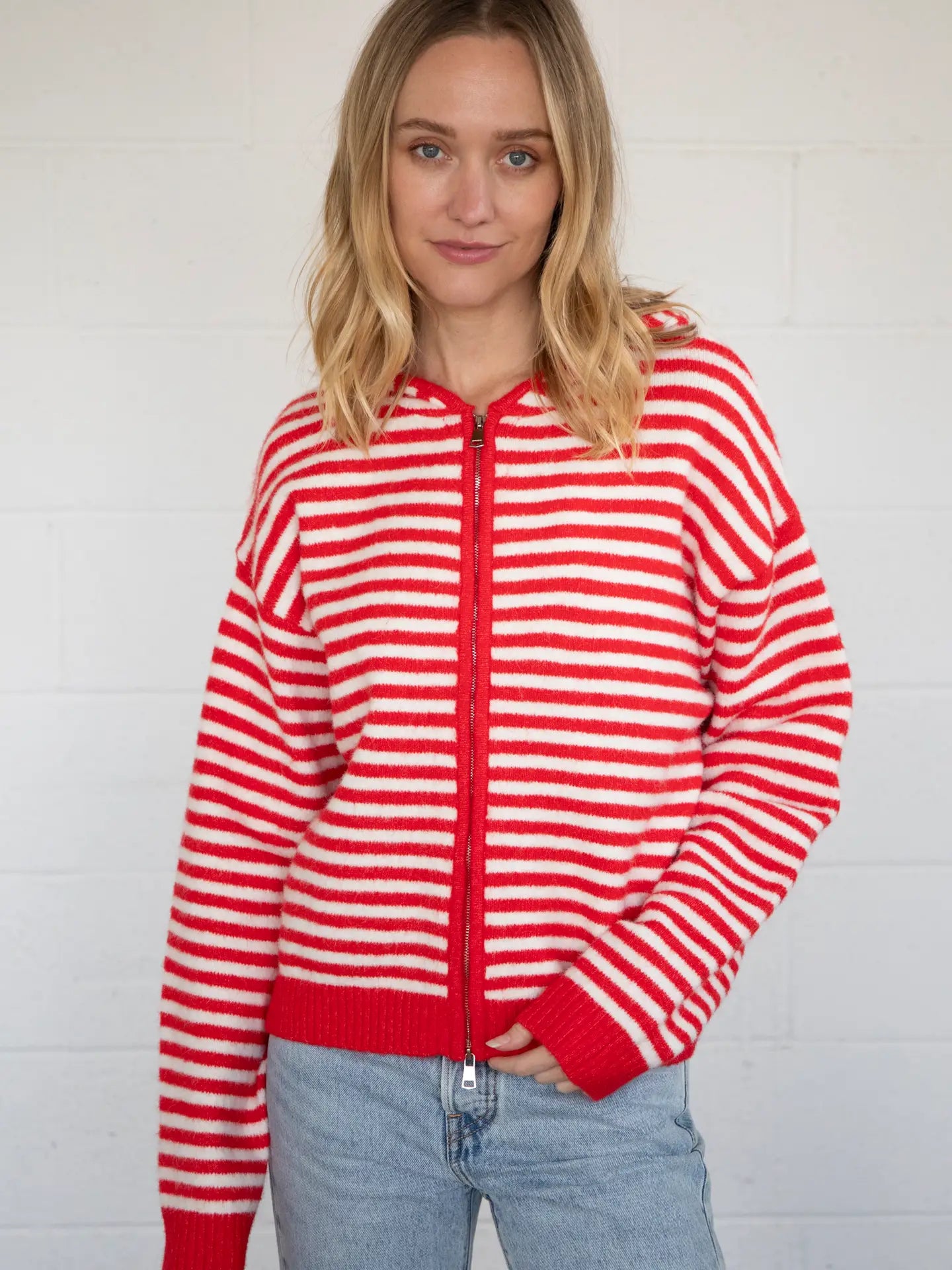 Millie Stripe Zip-Up (Red)