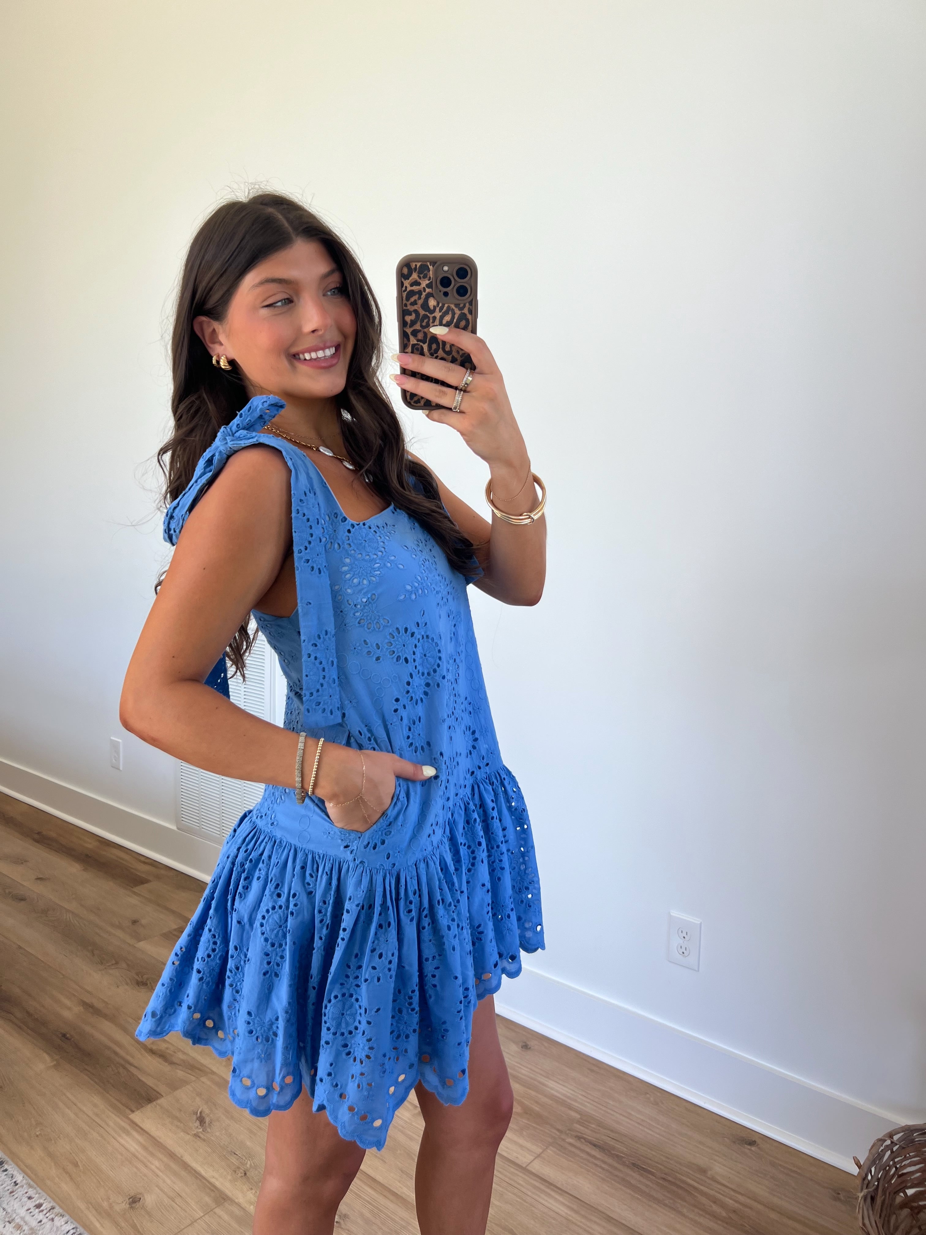 Mary Eyelet Mini Dress (Blue)