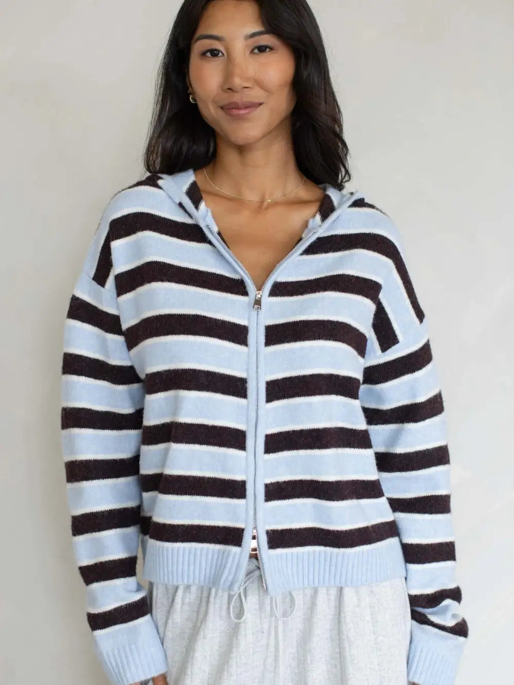 Two Tone Stripe Zip Up (Blue/Chocolate)