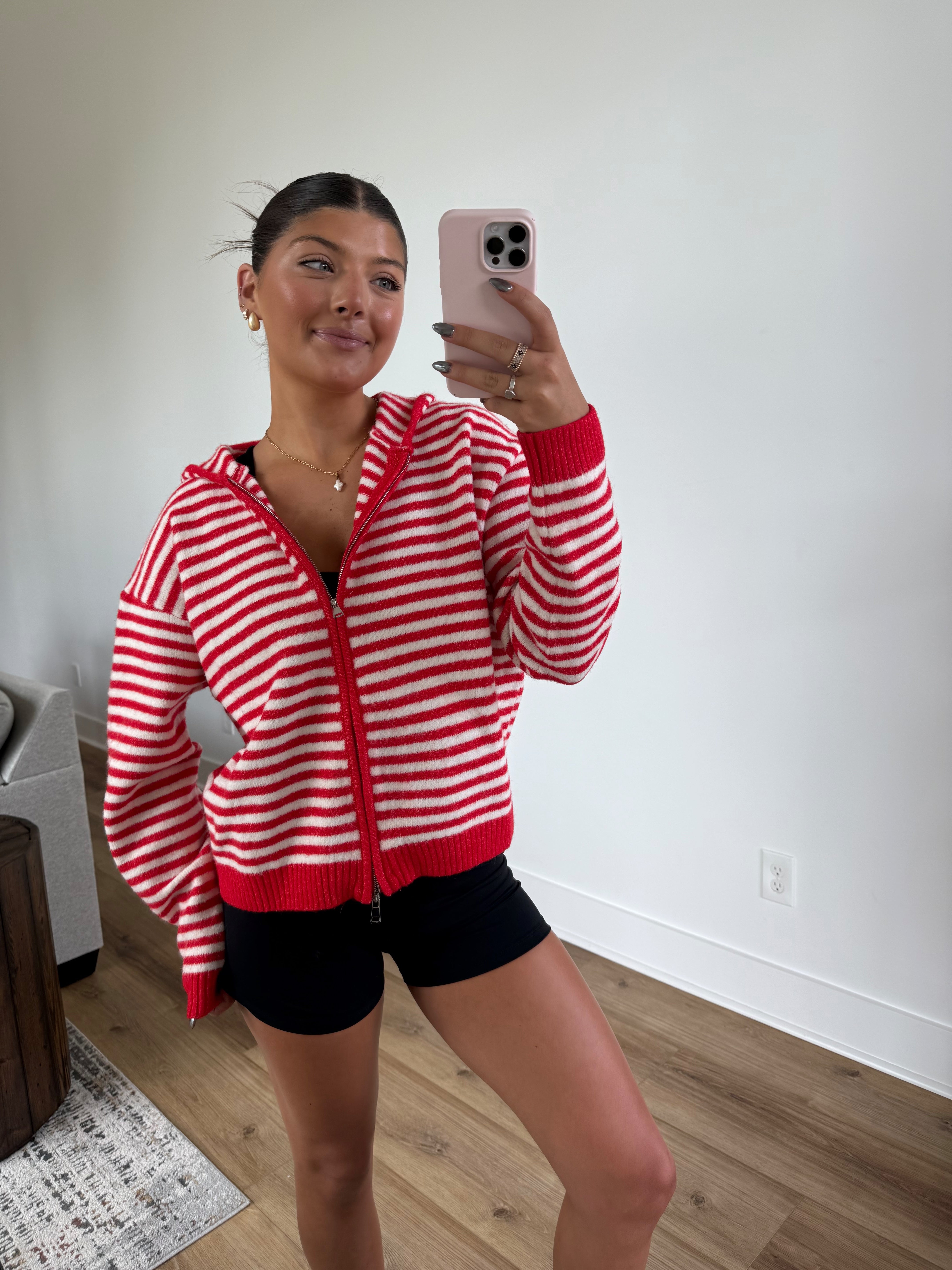 Millie Stripe Zip-Up (Red)