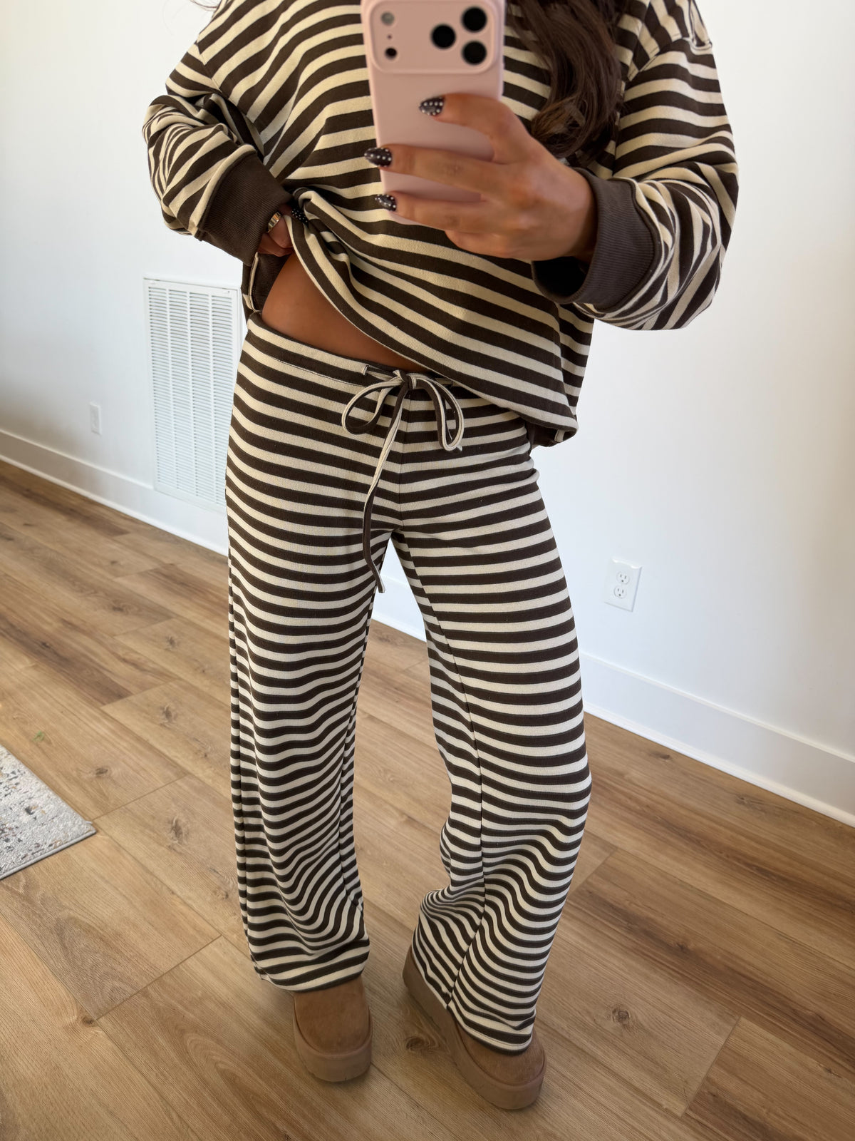 Stripe Henley Set (Mocha/Cream)