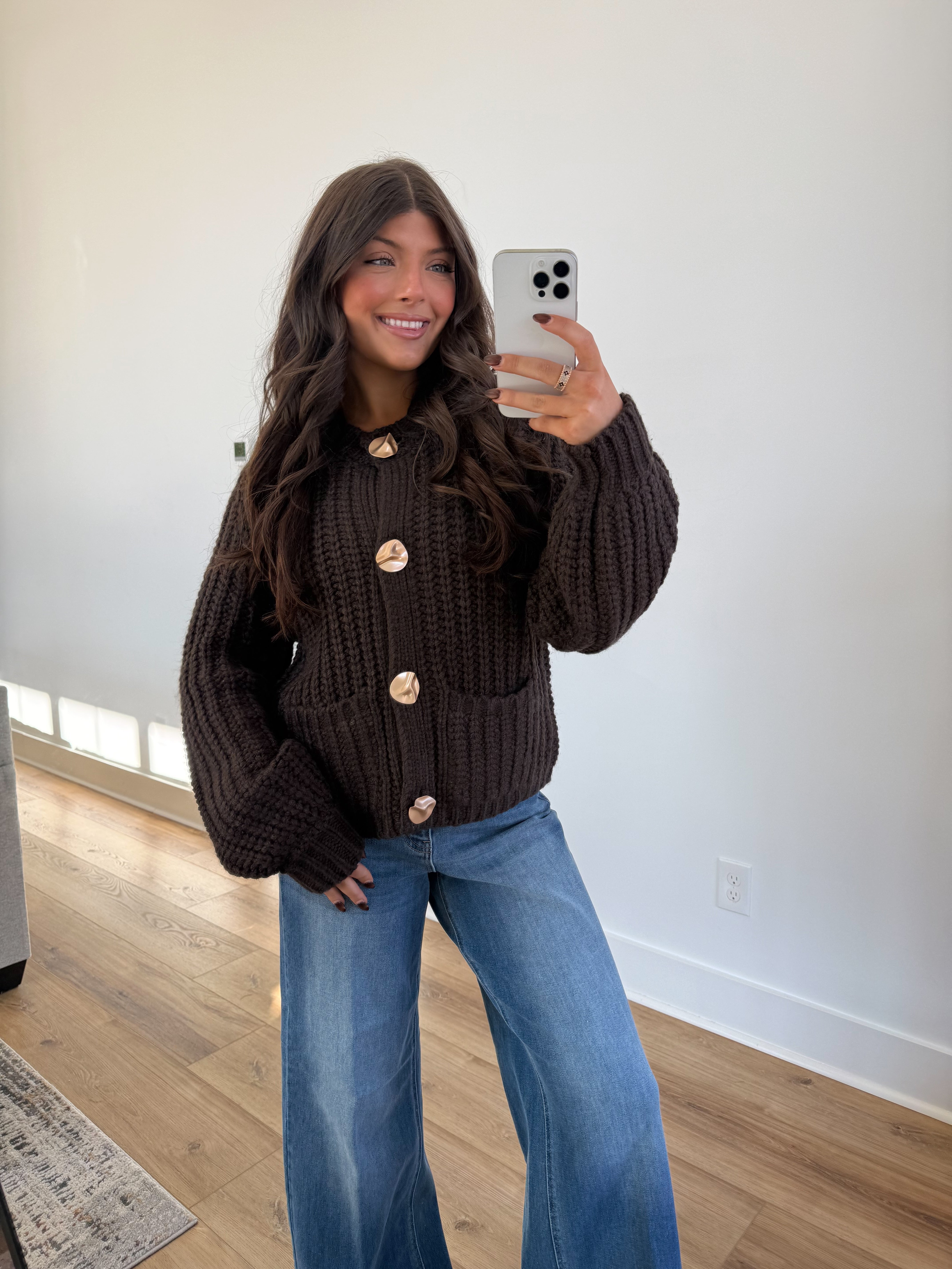 The Golden Button Cardigan (Brown)
