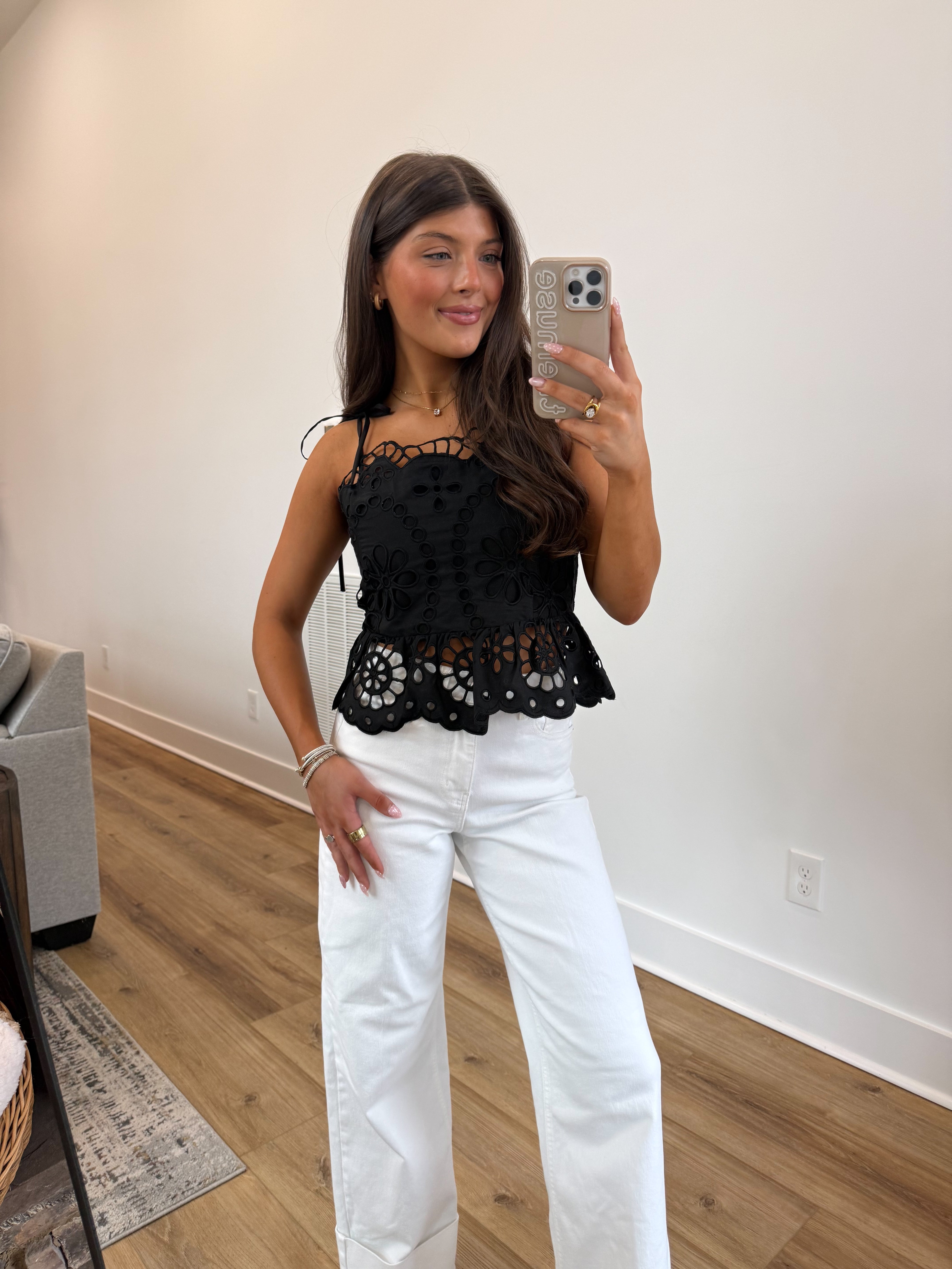 The Heirloom Eyelet Top (Black)