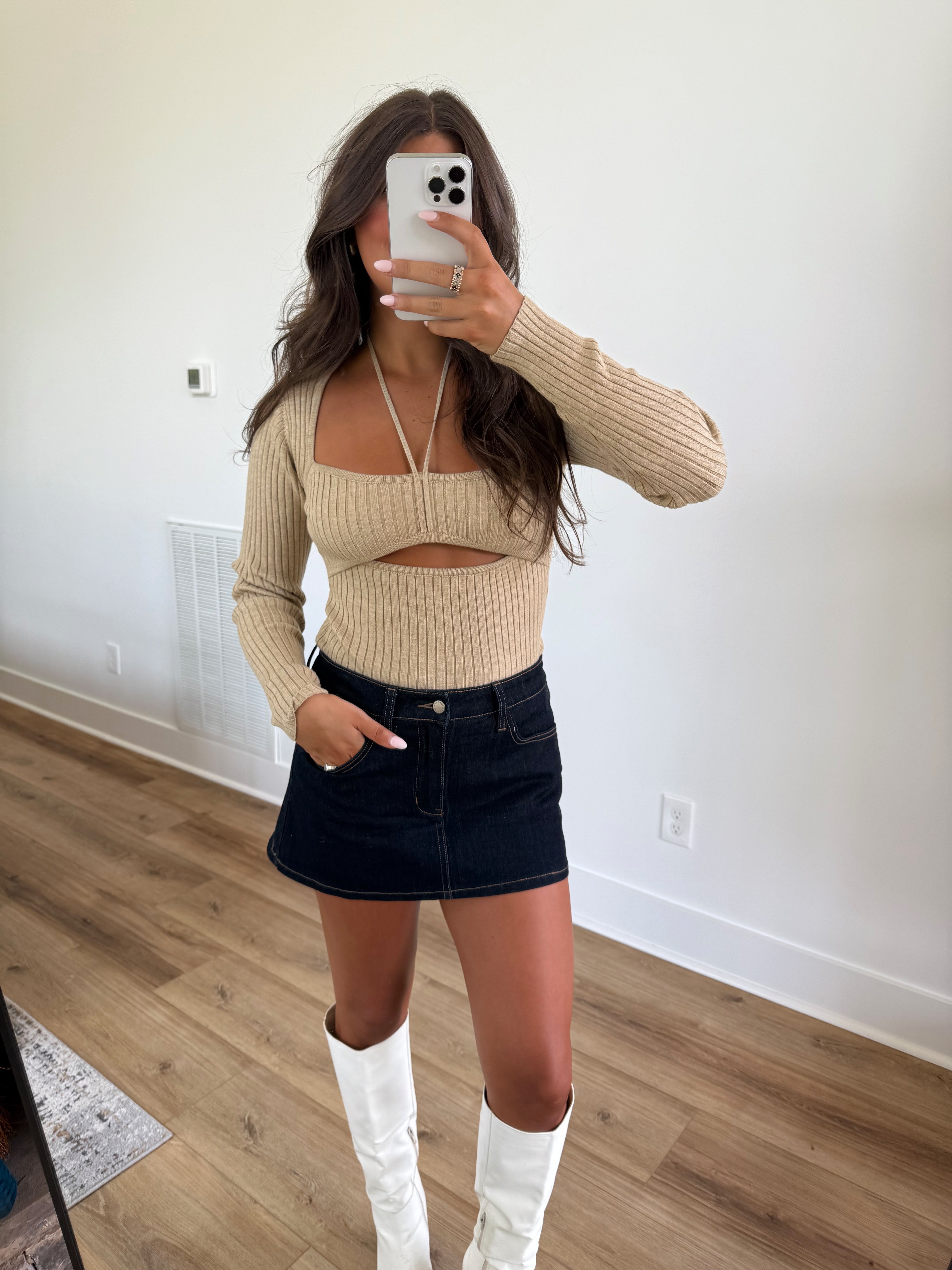 Golden Ribbed Tie-Back Knit Top