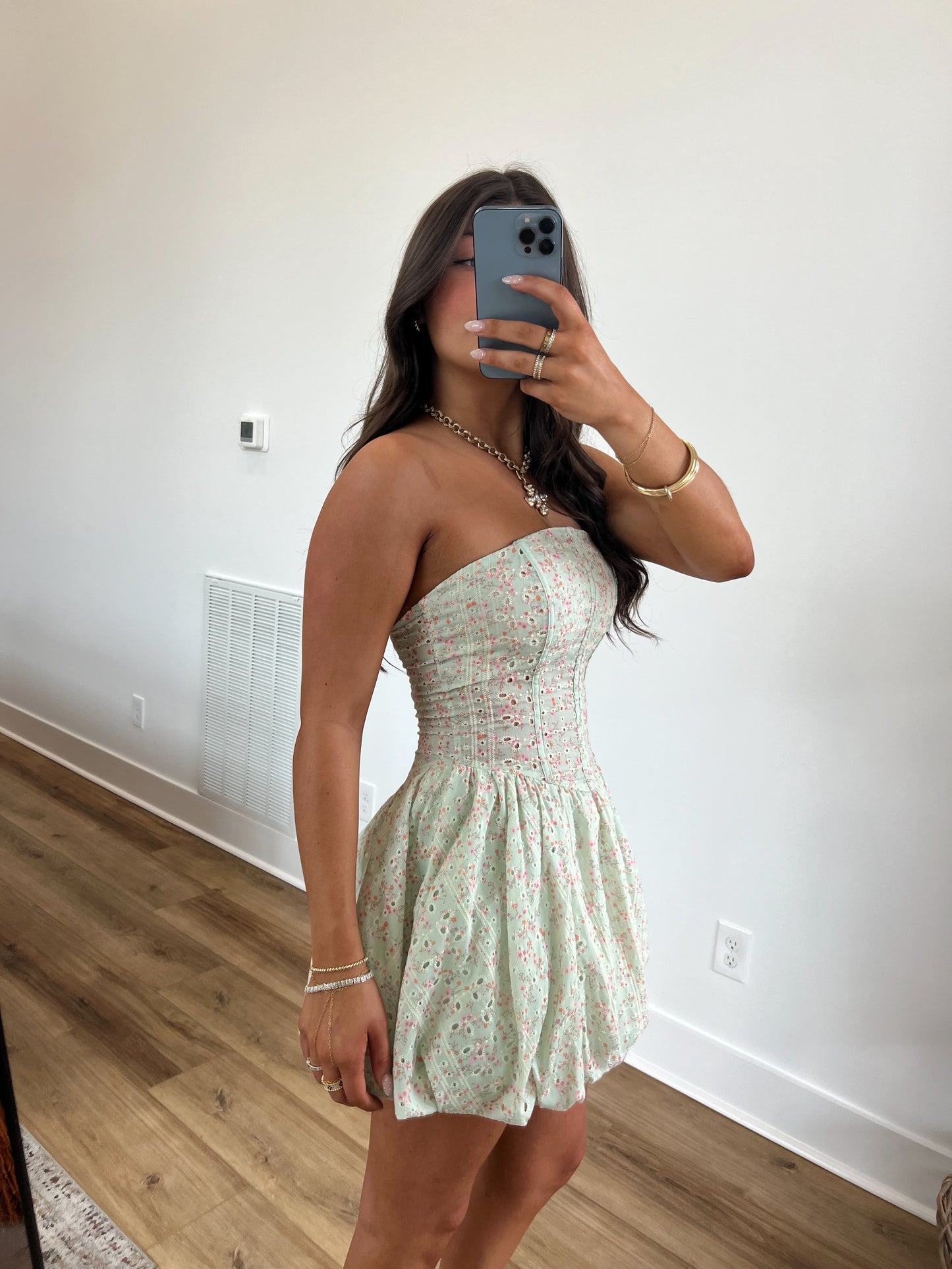 Sage Eyelet Floral Mini Dress