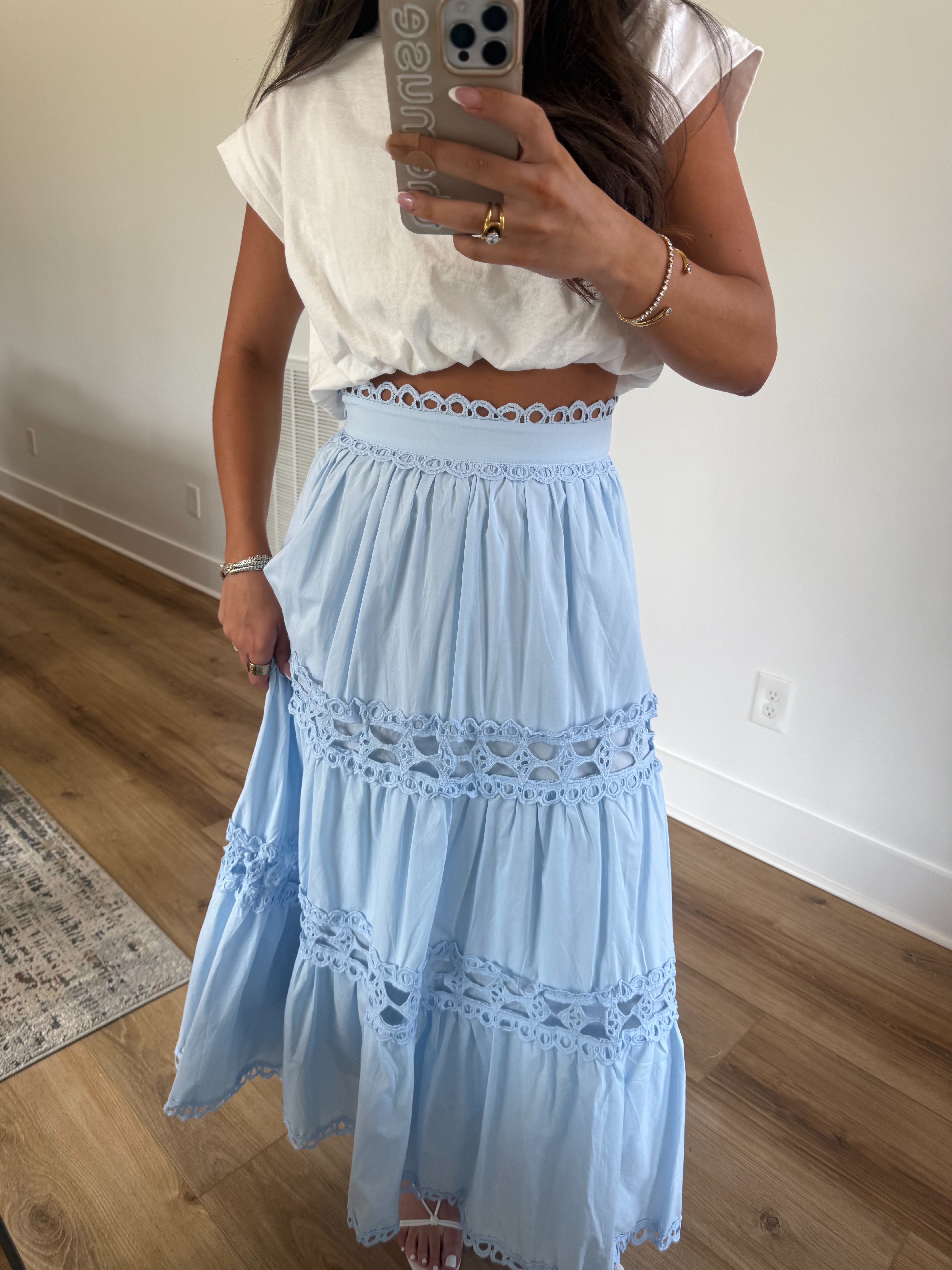 Classic Eyelet Midi Skirt (Blue)