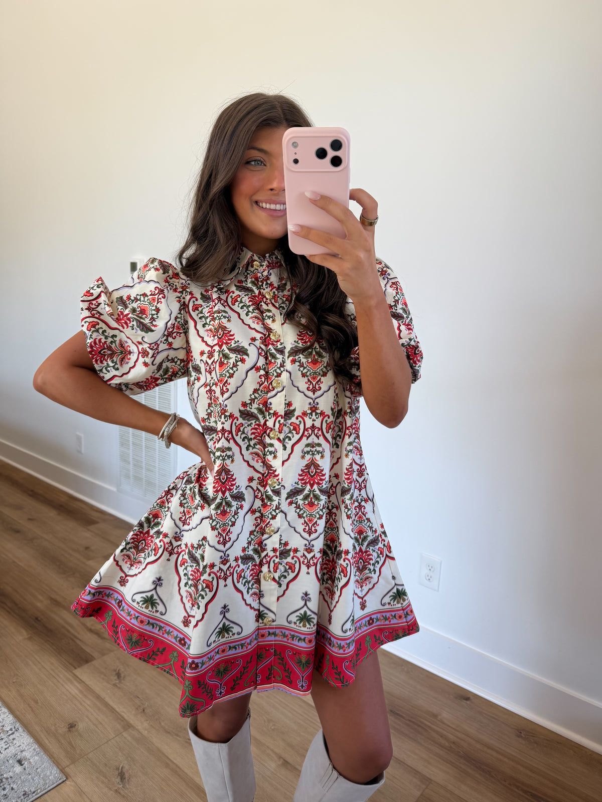 Orange Cream Floral Print Mini Dress