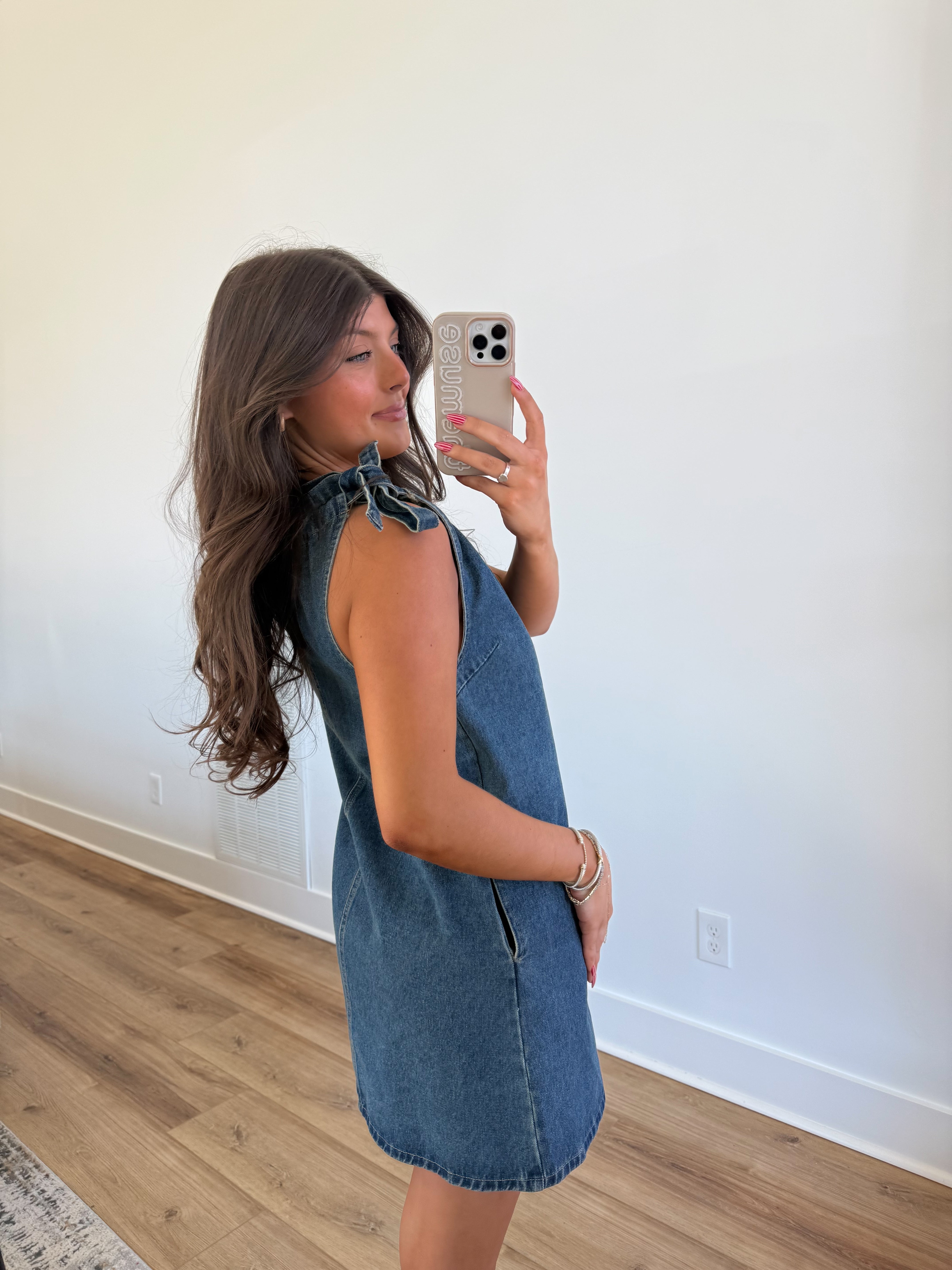 Tie Shoulder Denim Dress