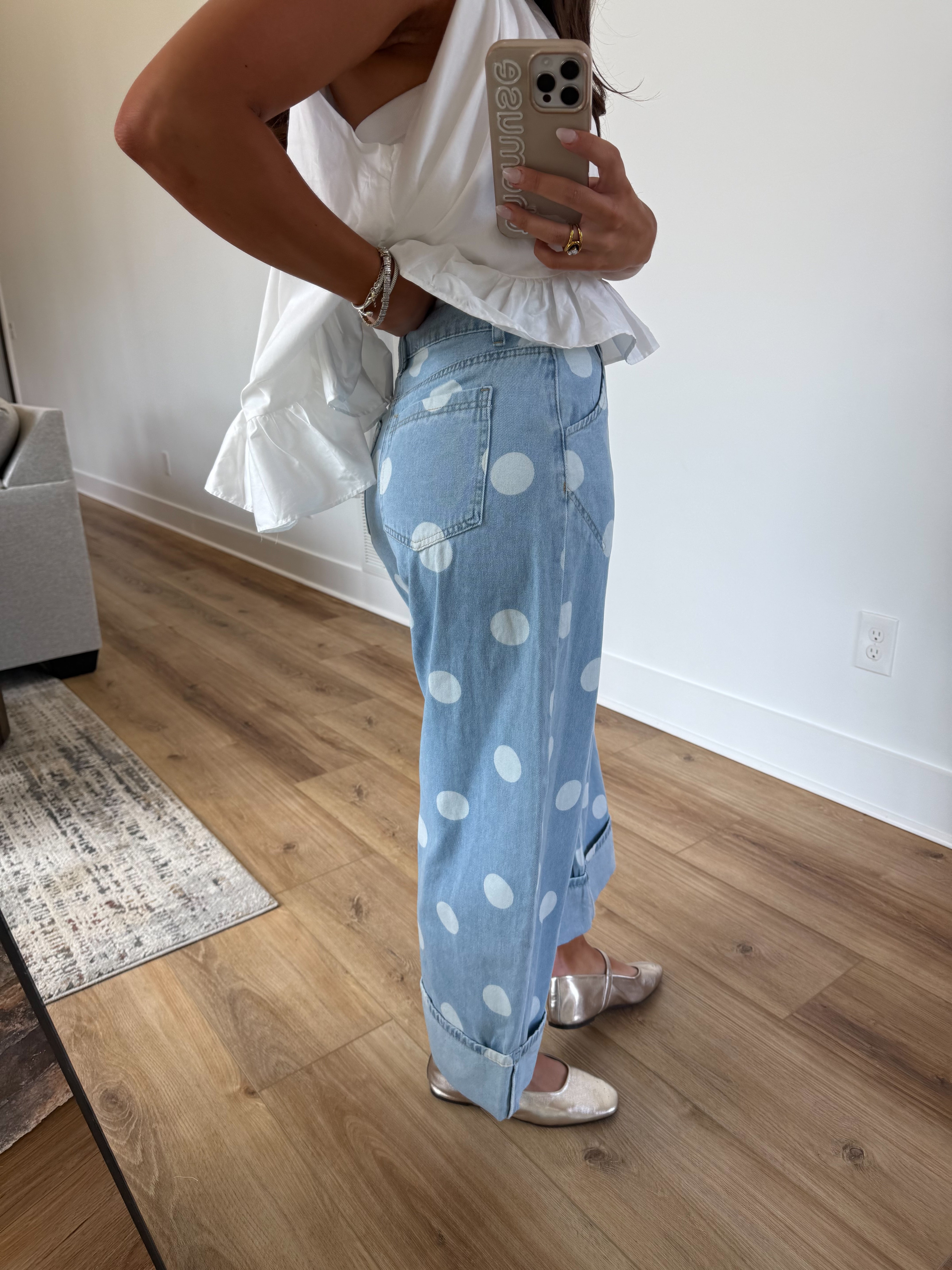 Denim Polka Dot Cuffed Jeans