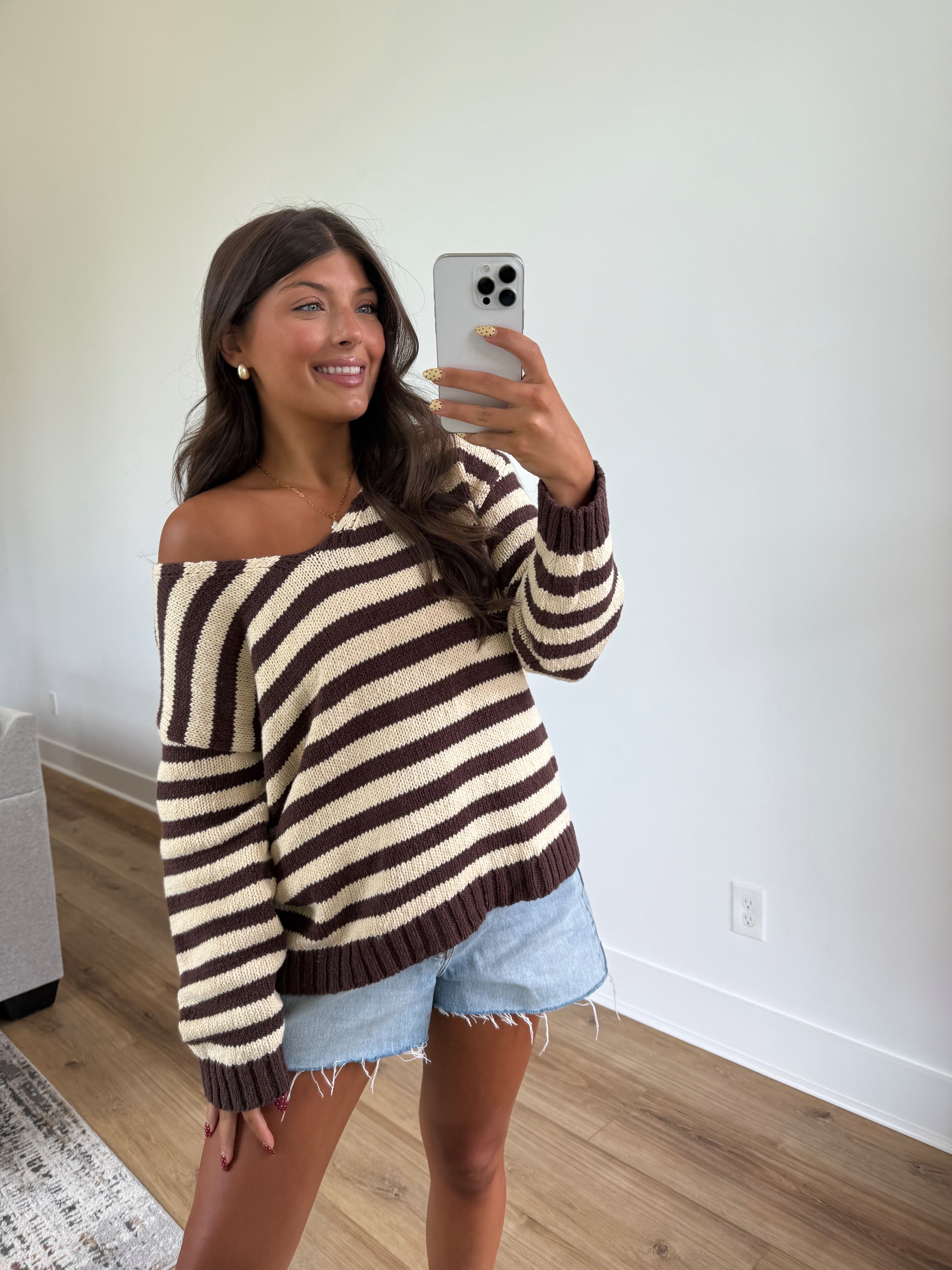 Dallas Stripe Sweater (Brown/White)