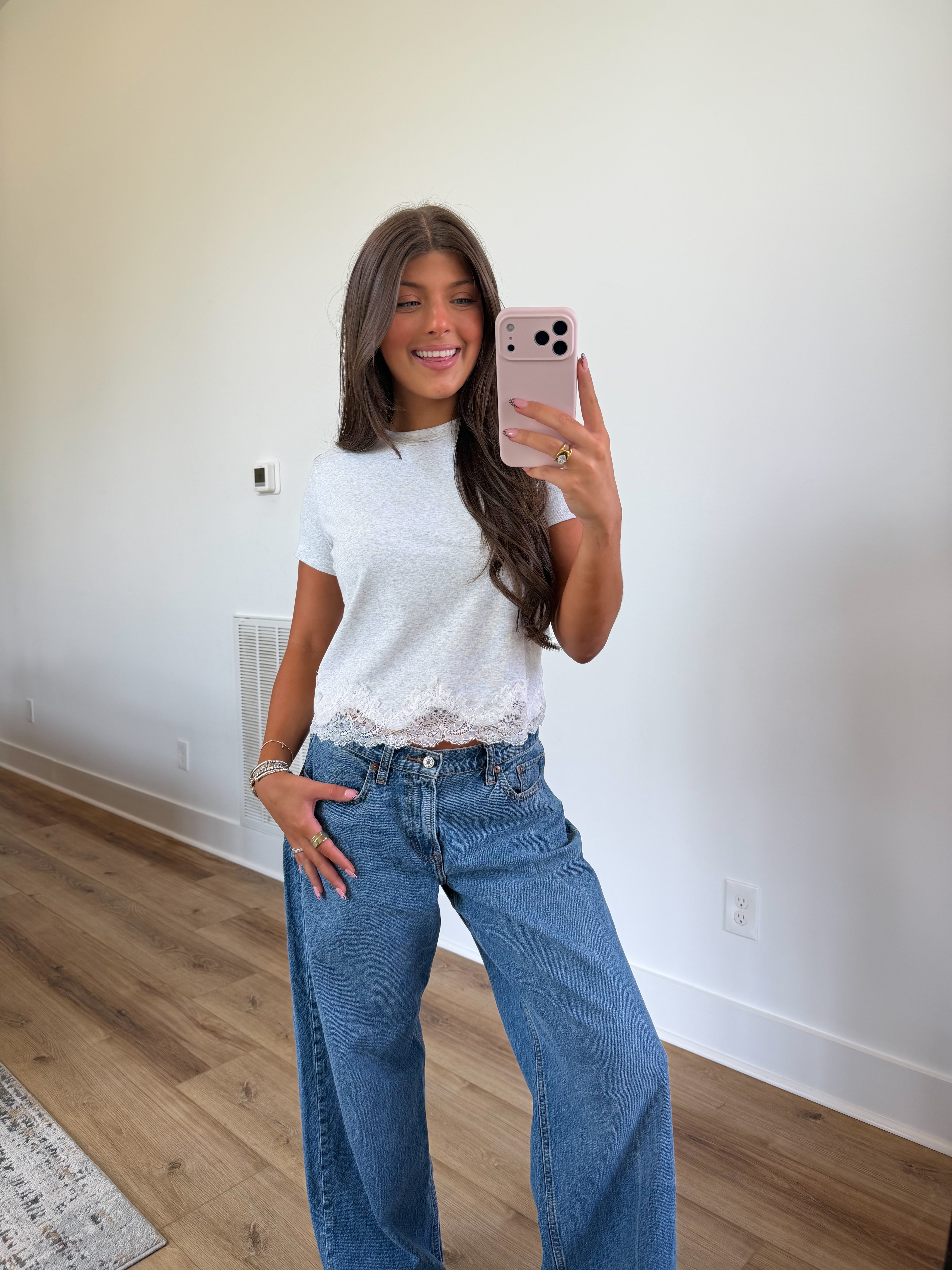 Lace Trim Darling Tee (Grey)