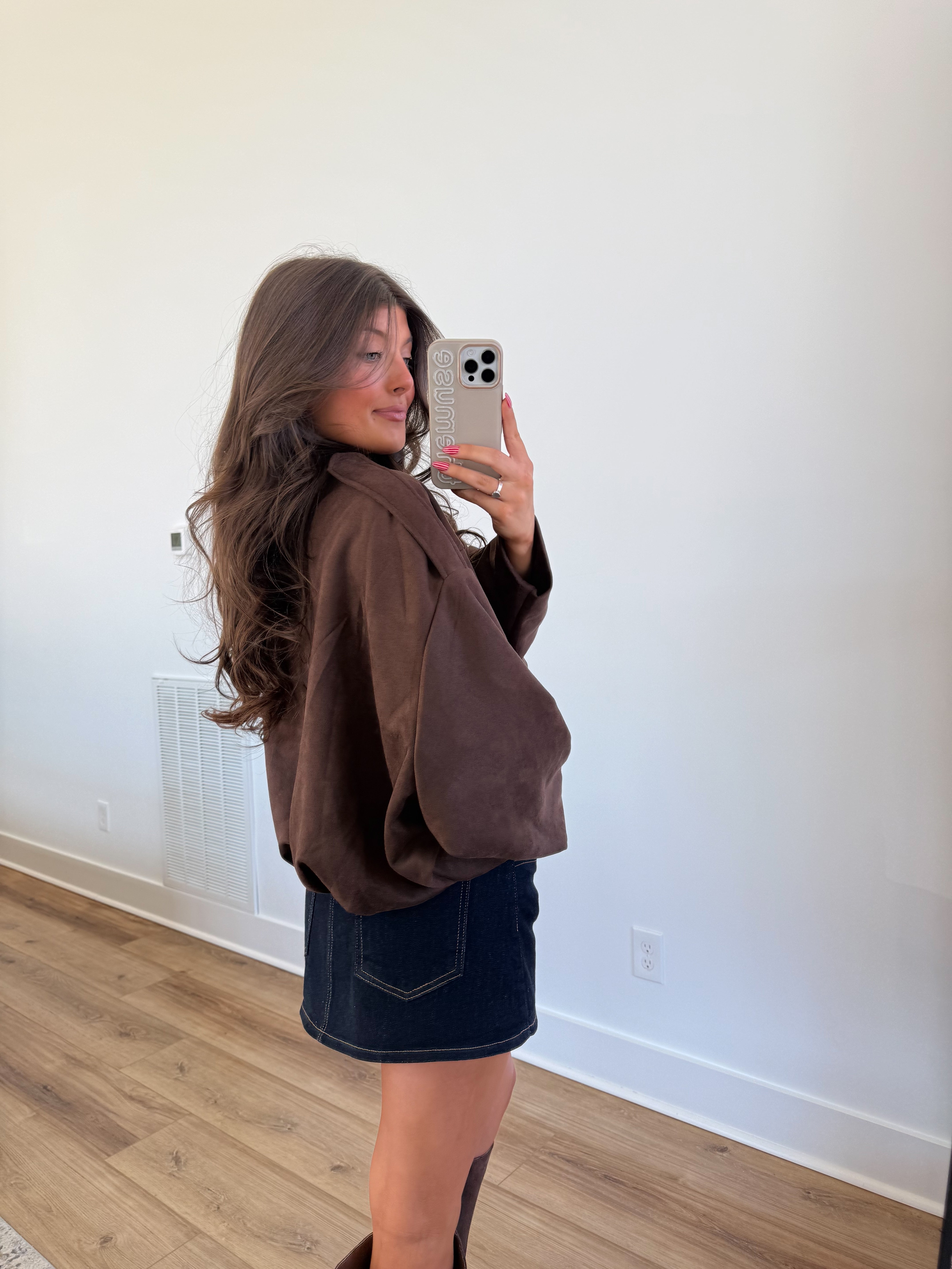 Suede Bomber Jacket (Brown)