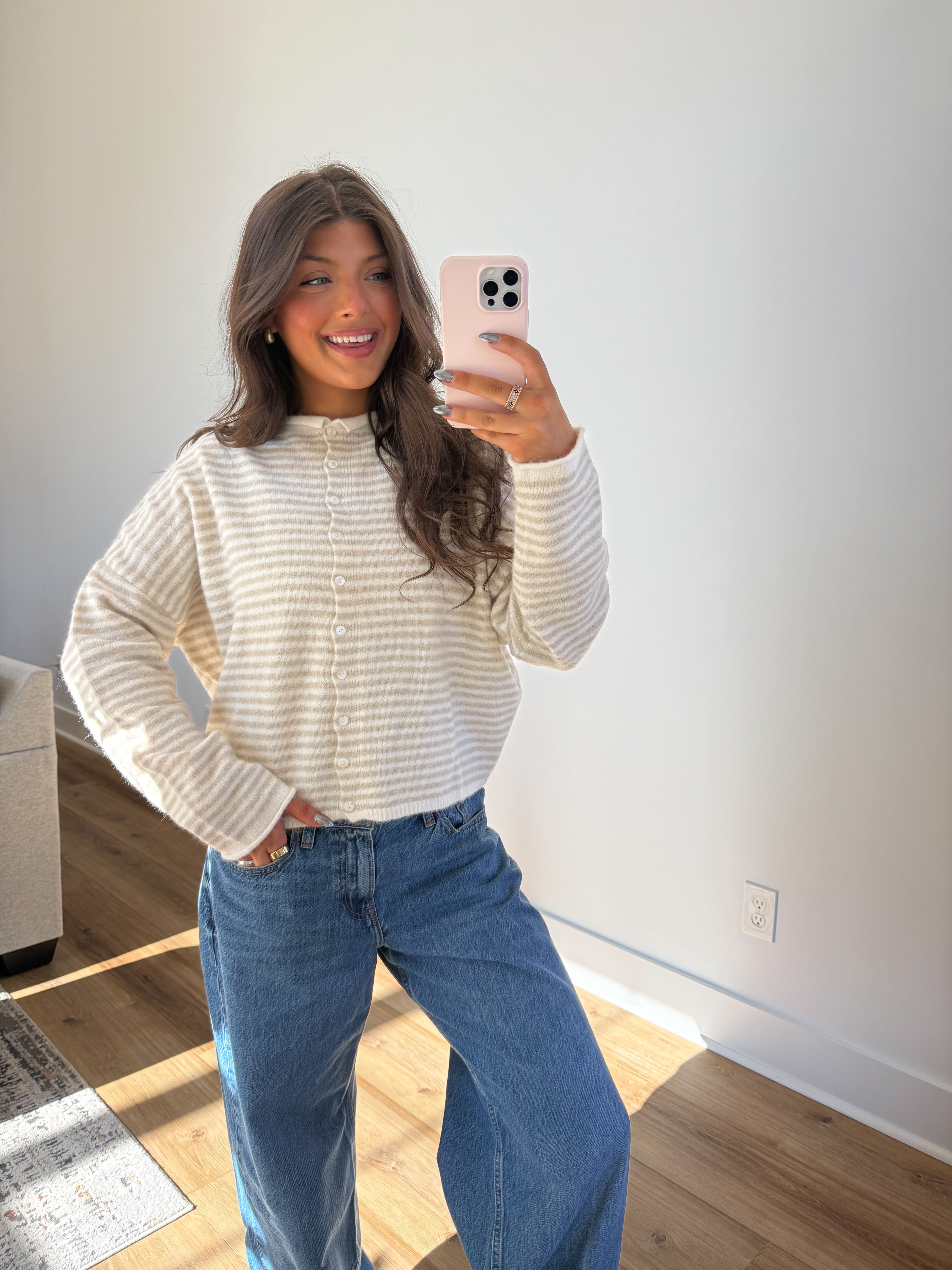Best Dress Cardigan (Cream Stripes)