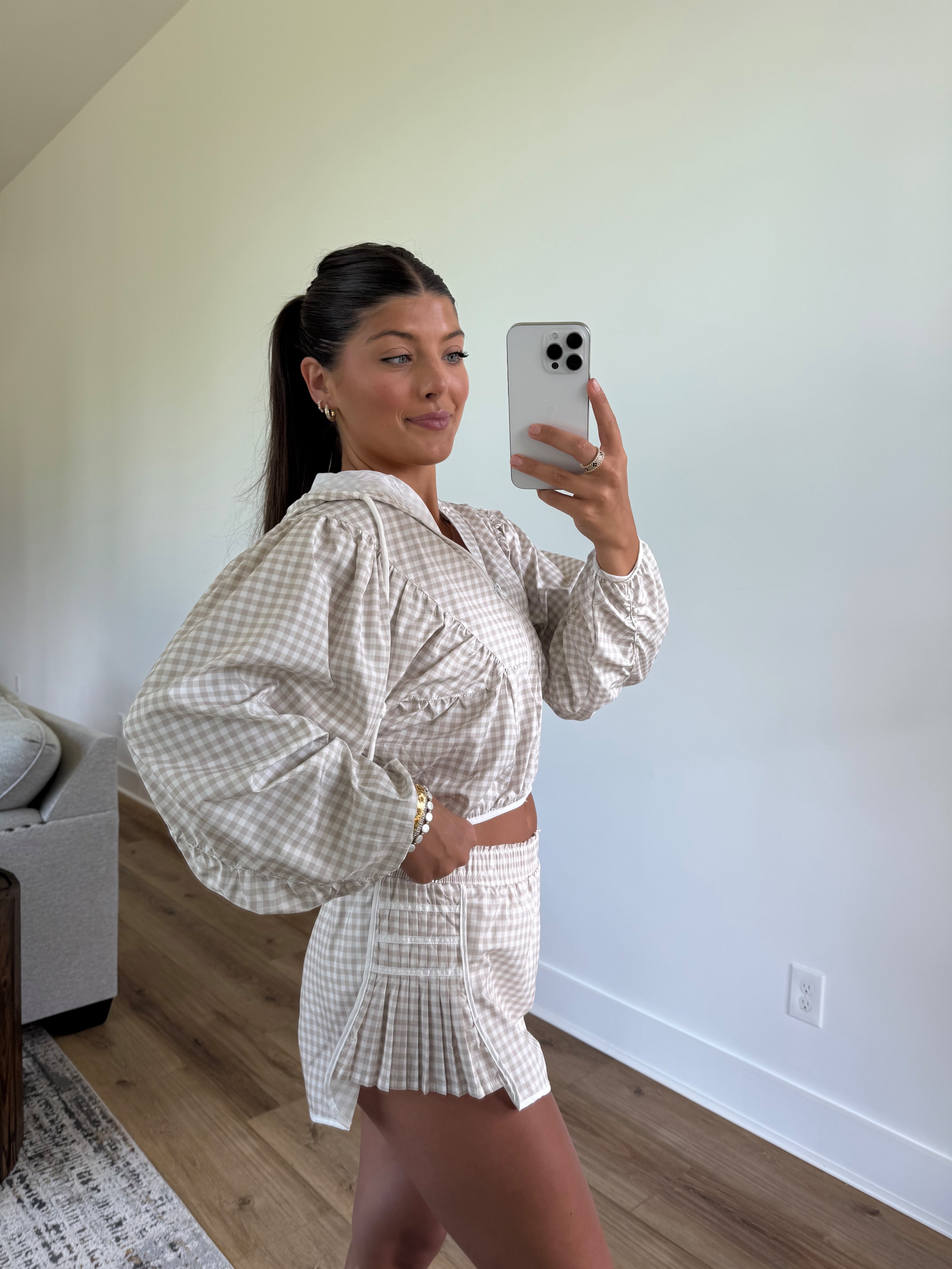 Beige Gingham Flutter Shorts