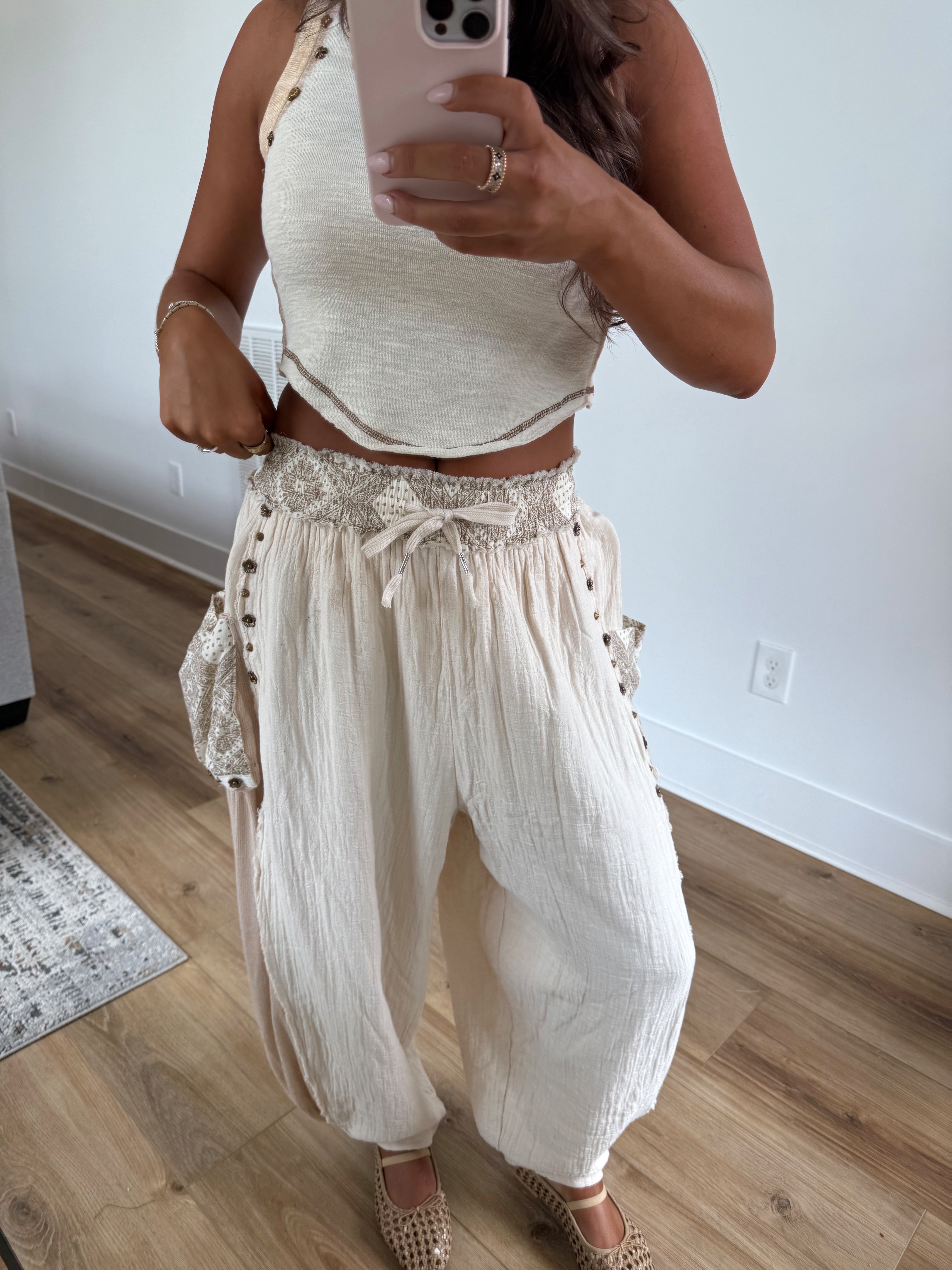 Cream Studded Joggers (PRE-ORDER (Mid-October)/ Restock)