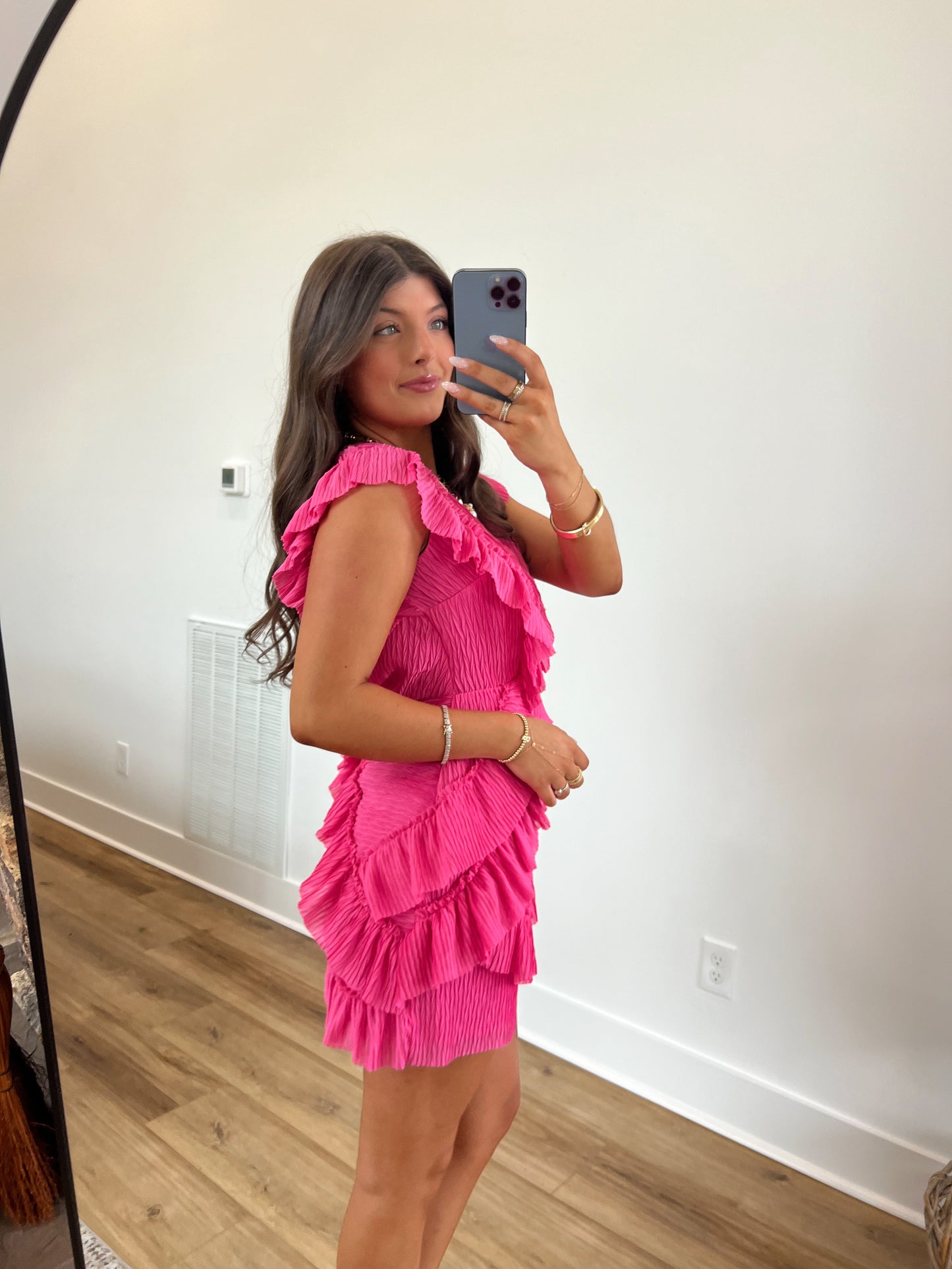 Hot Pink Ruffle Back Cut-Out Mini Dress