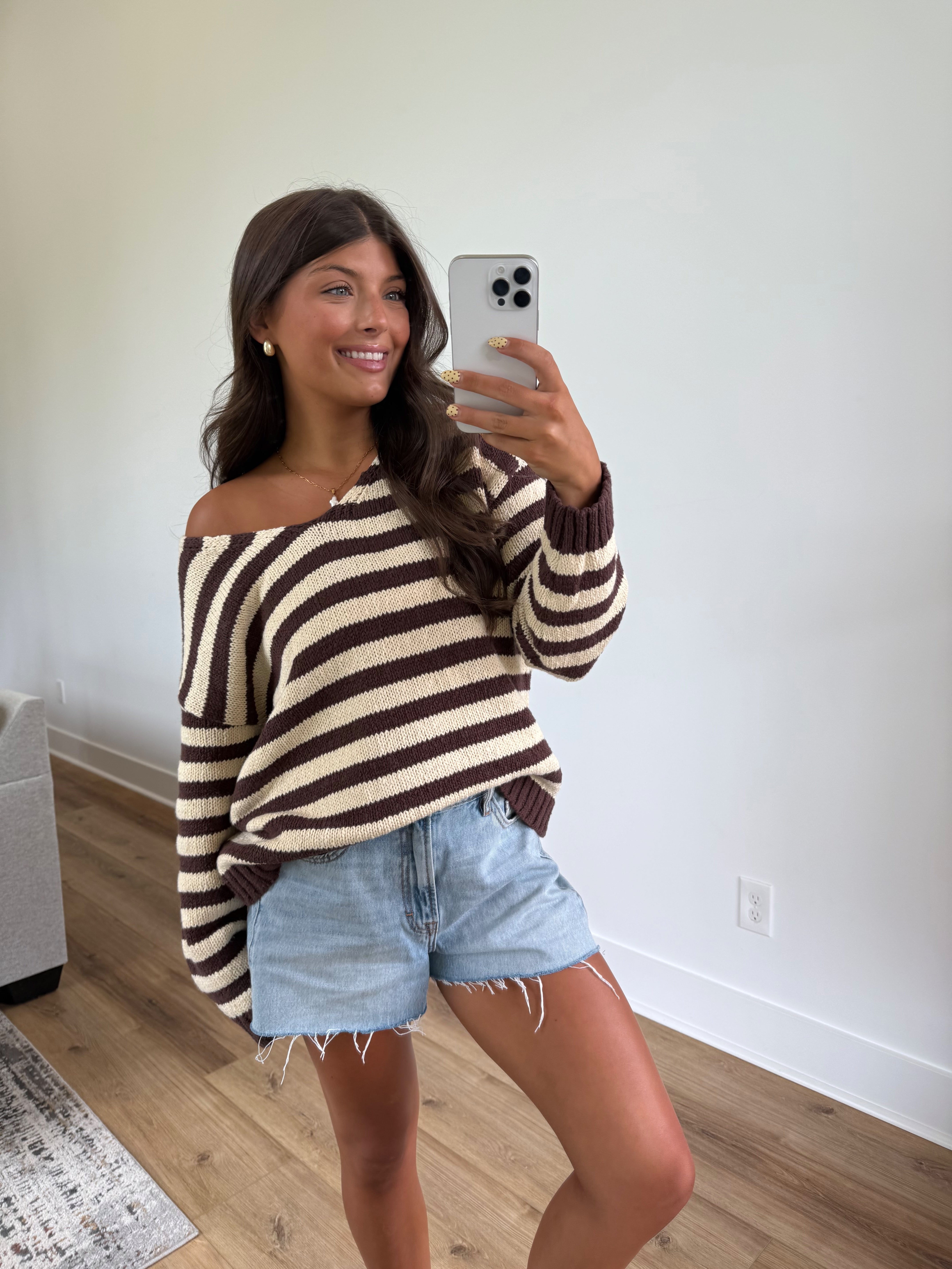 Dallas Stripe Sweater (Brown/White)