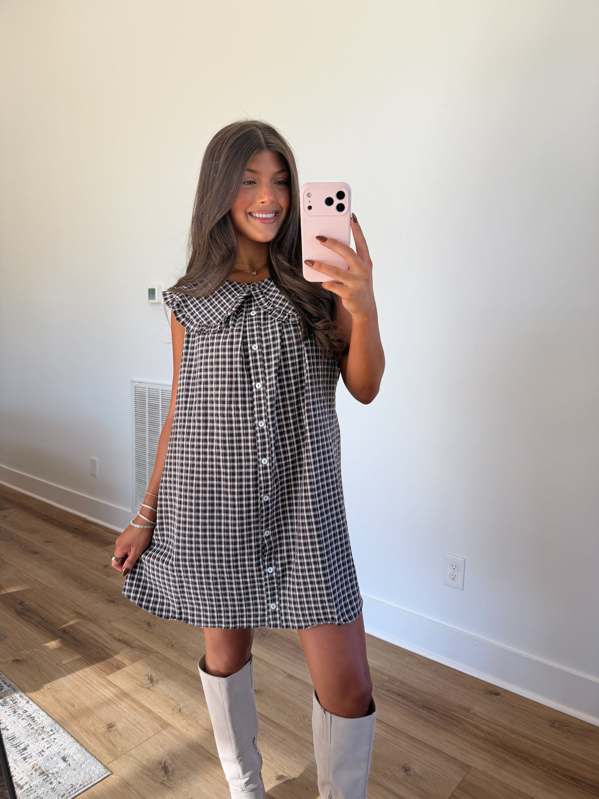 Girly Gingham Peter Pan Collar Mini Dress