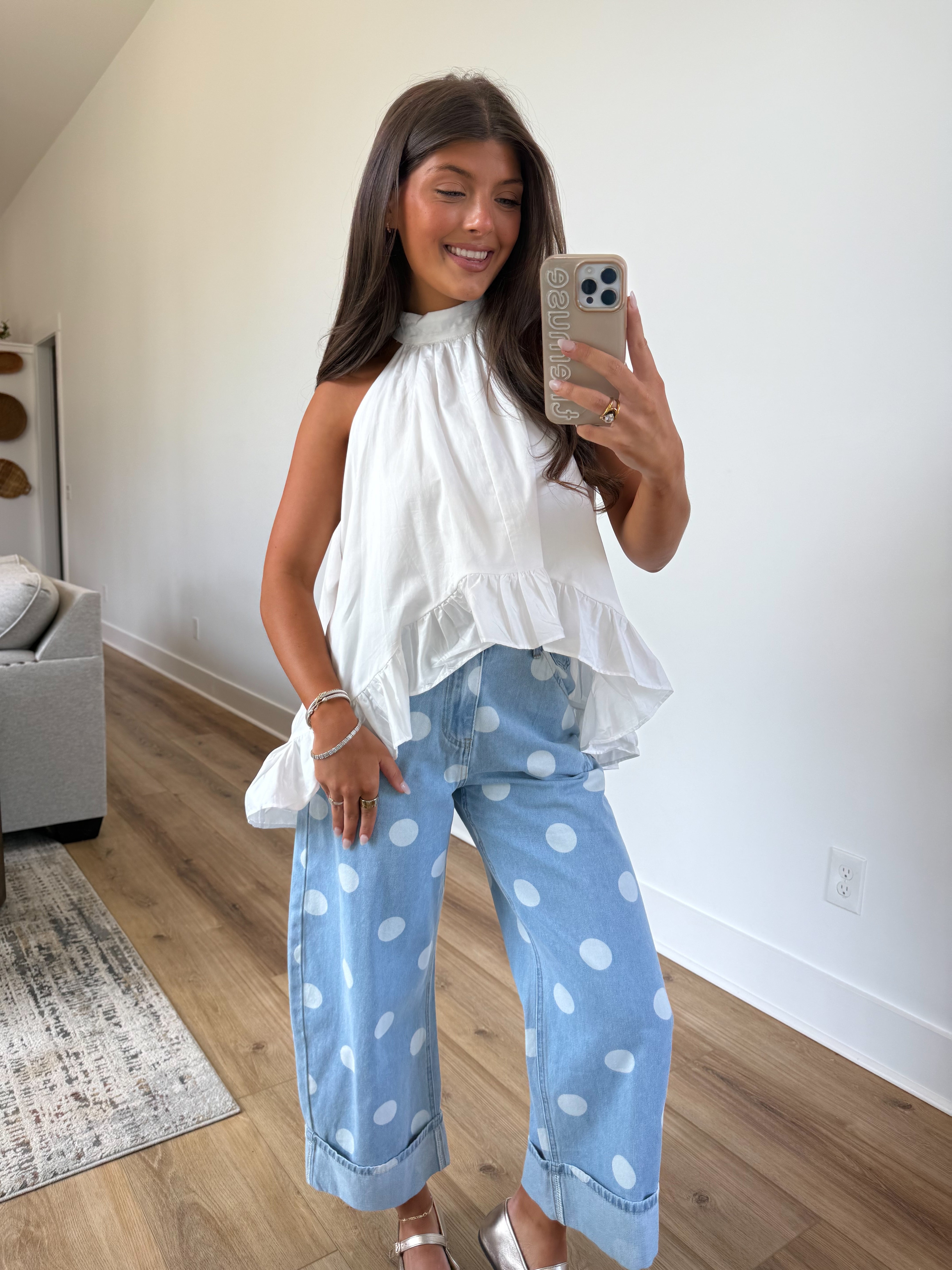 Denim Polka Dot Cuffed Jeans