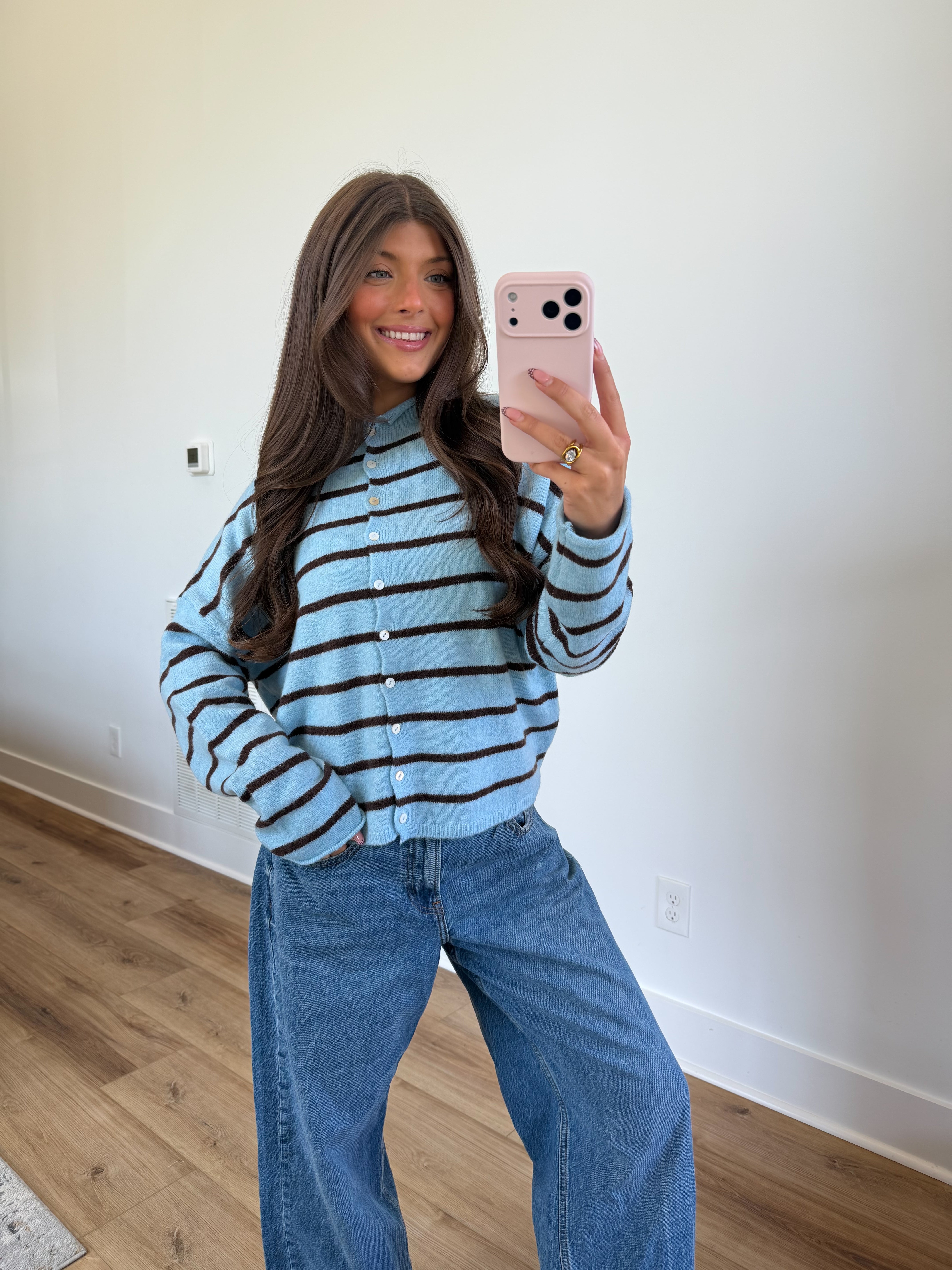 Best Dress Cardigan (Blue/Brown Stripes)