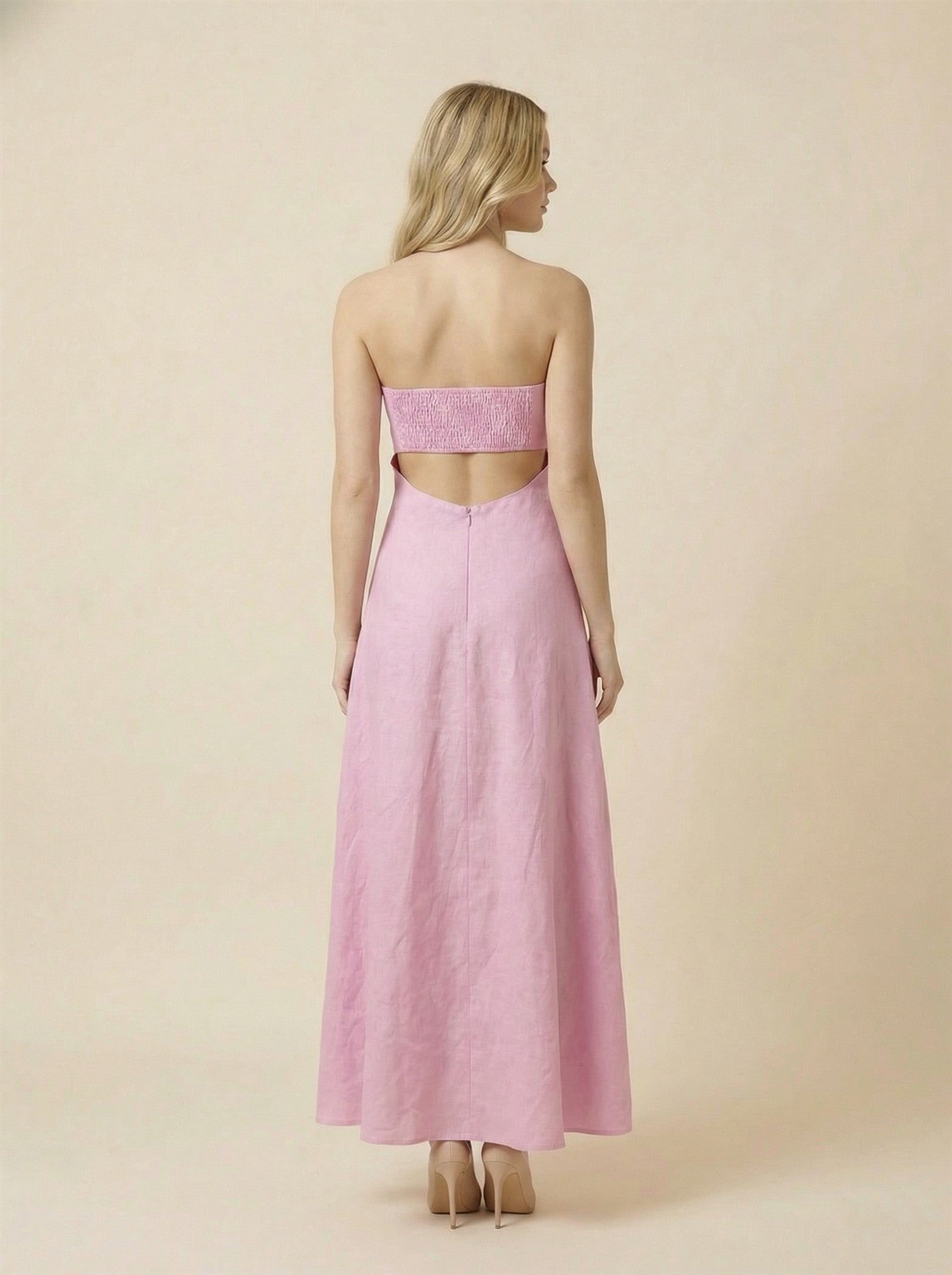 Pink Linen Maxi Dress