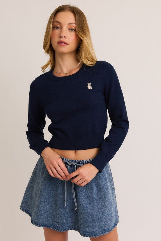 Navy Bear Sweater Top
