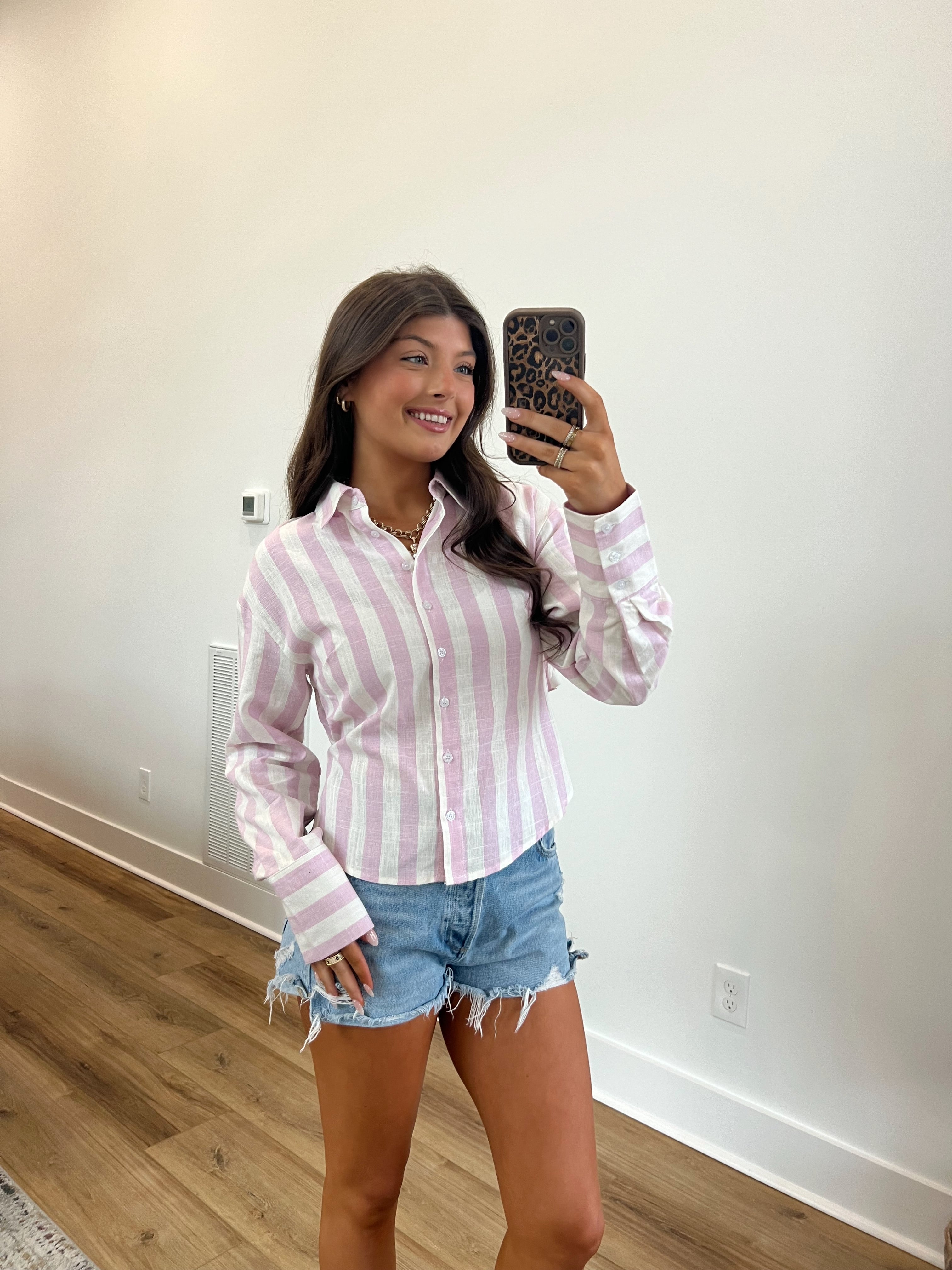 Pink & White Linen Tie Top