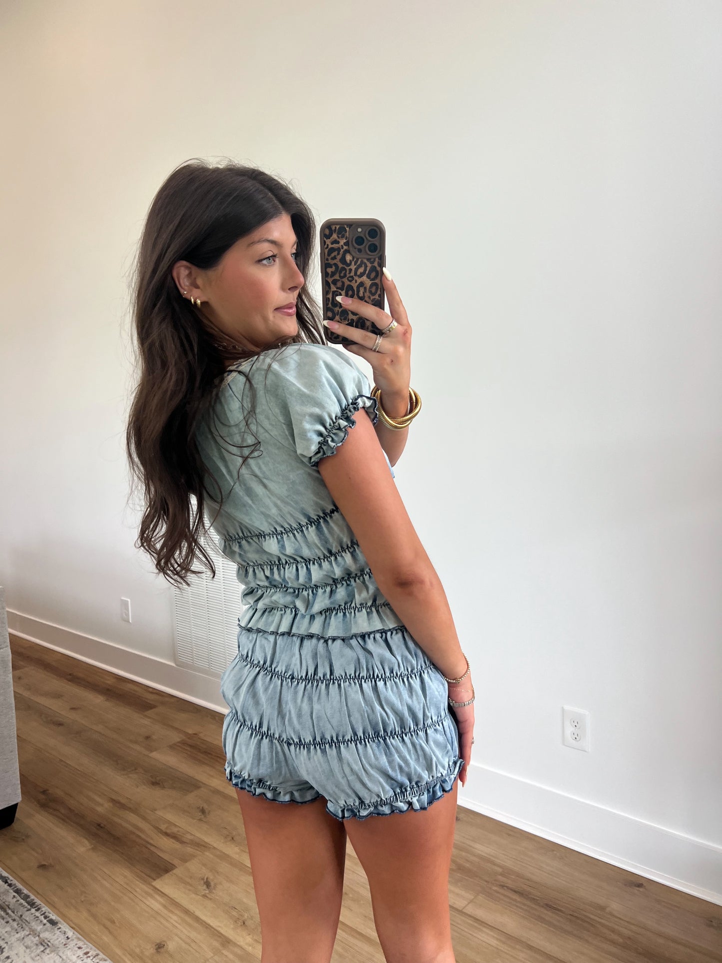 Denim Crinkle Shorts Set
