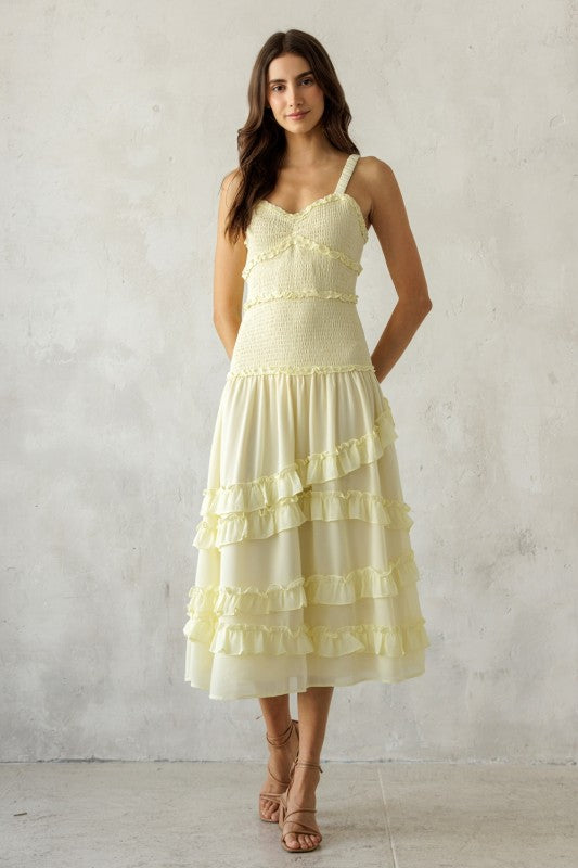 Yellow Smocked Body Midi