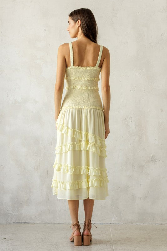 Yellow Smocked Body Midi