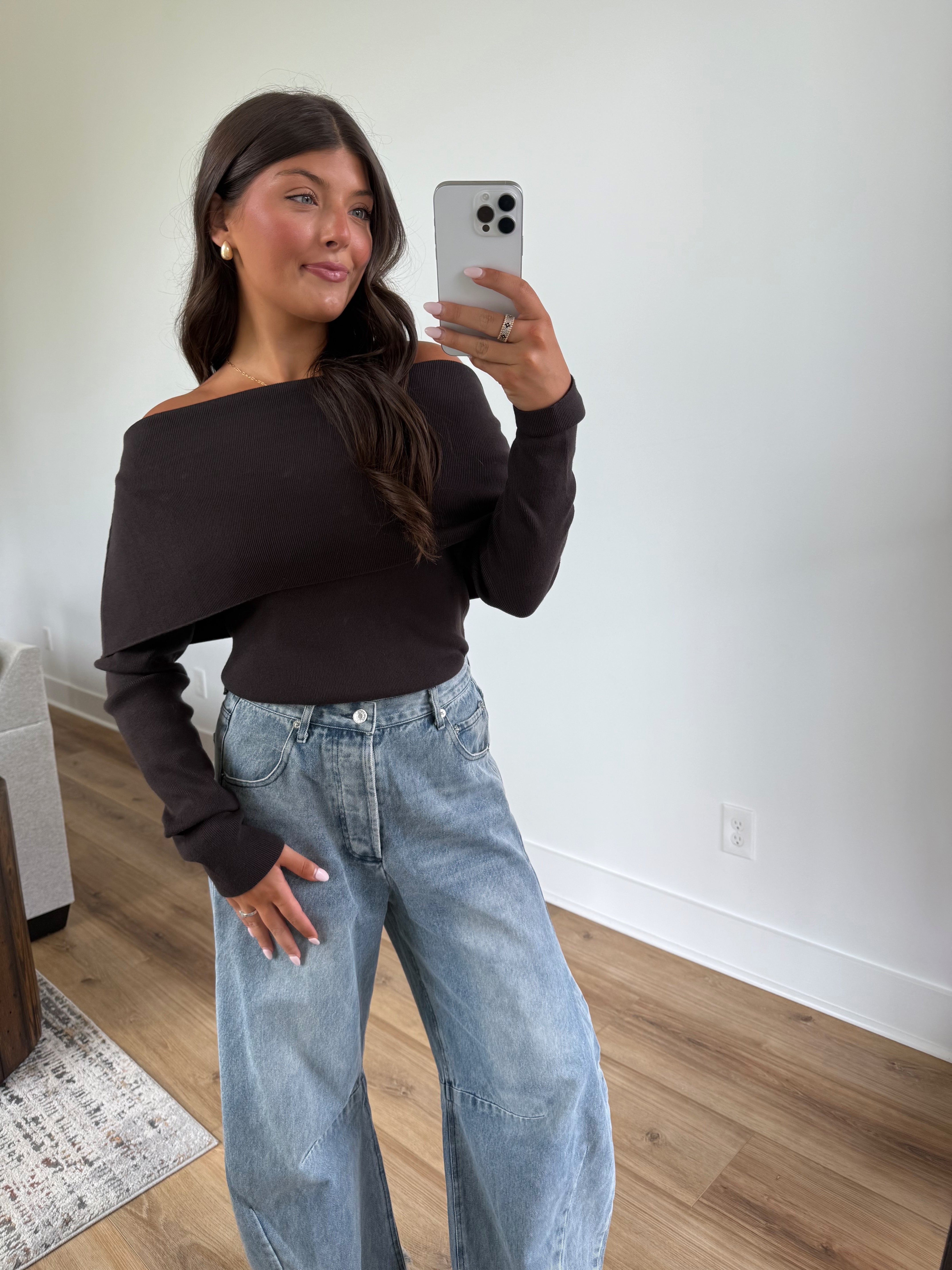 Foldover Off-Shoulder Knit (Coffee Bean)