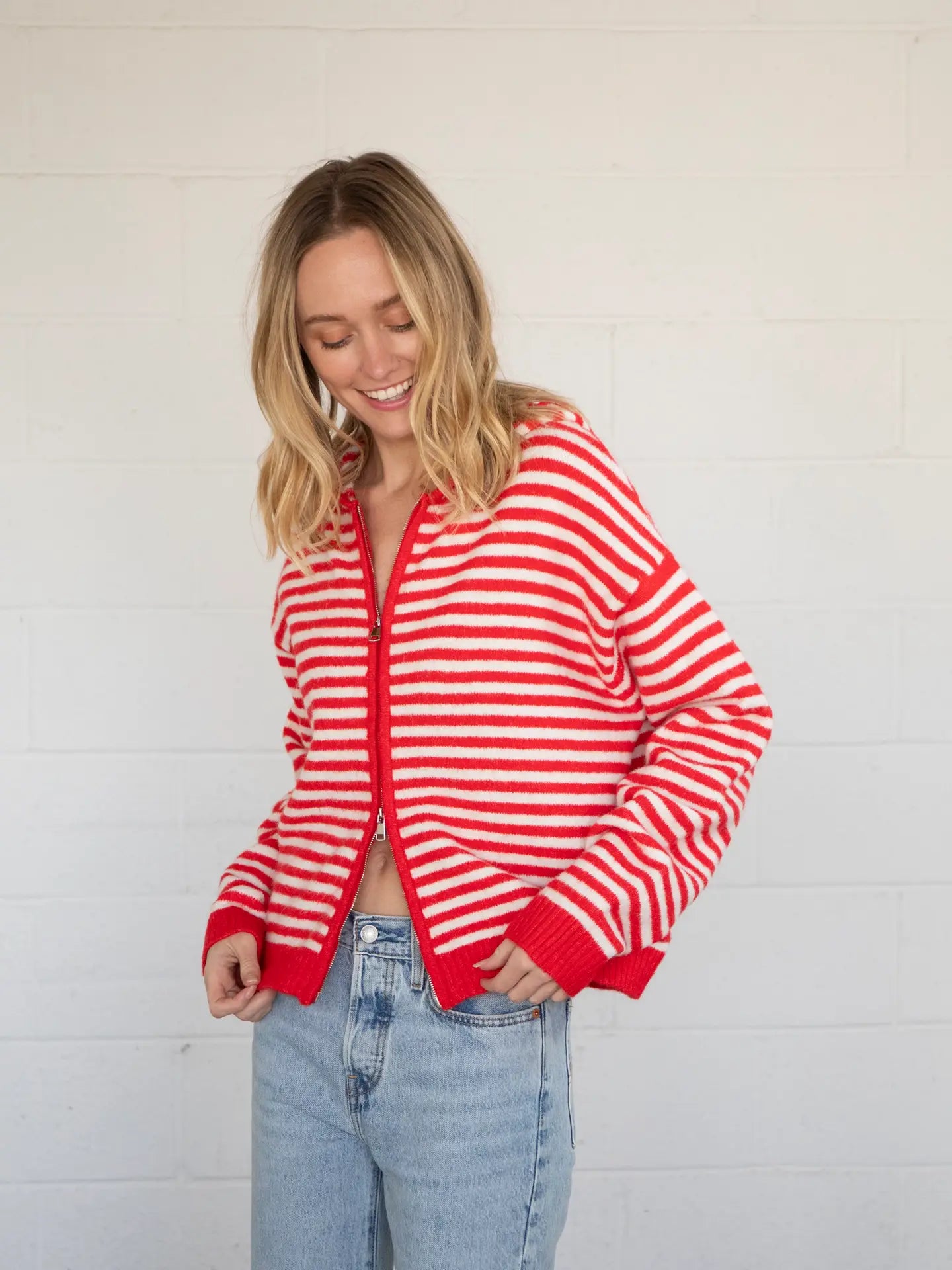 Millie Stripe Zip-Up (Red)