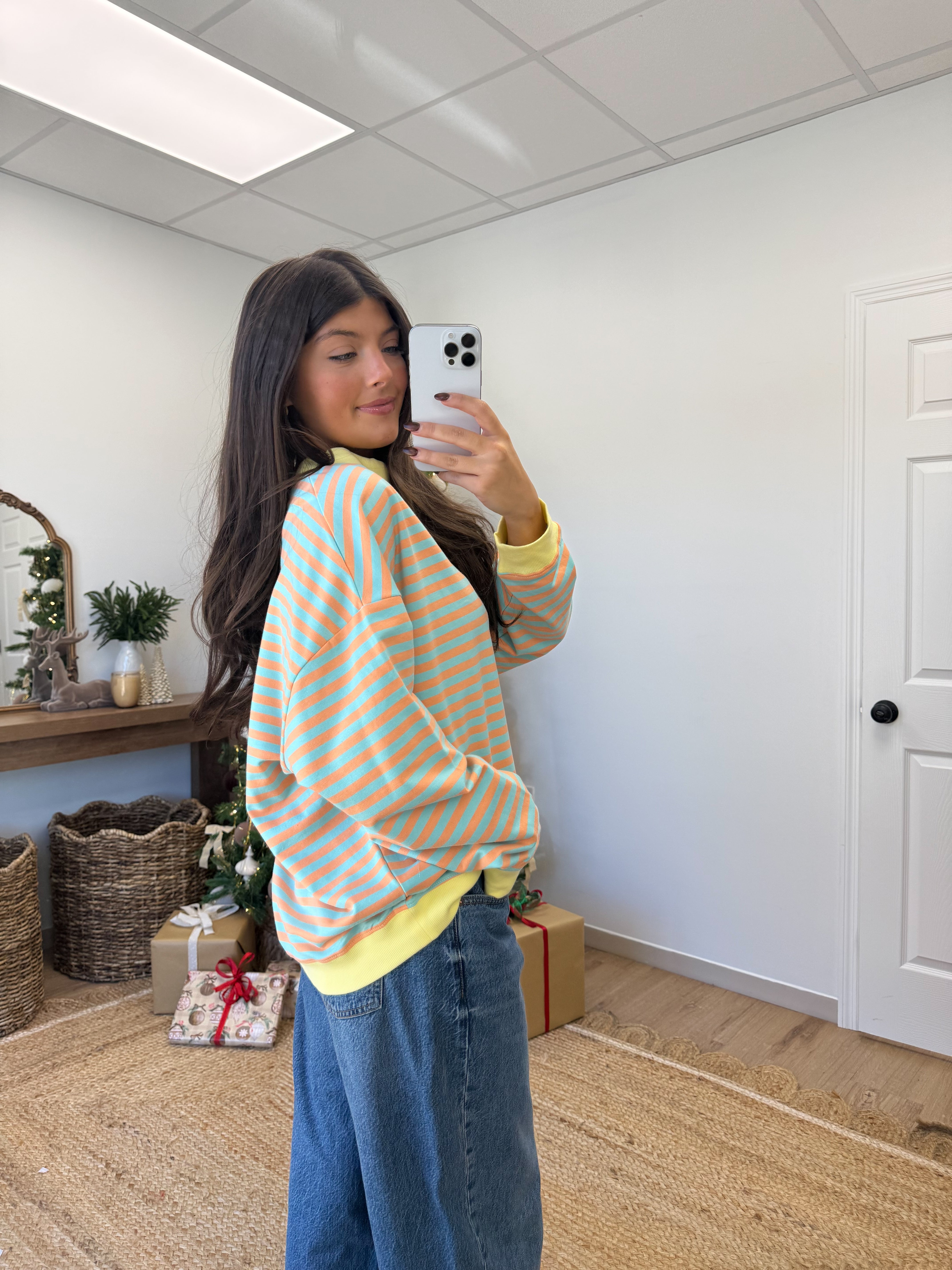 The Sugar Stripe Mockneck (Orange/Blue)