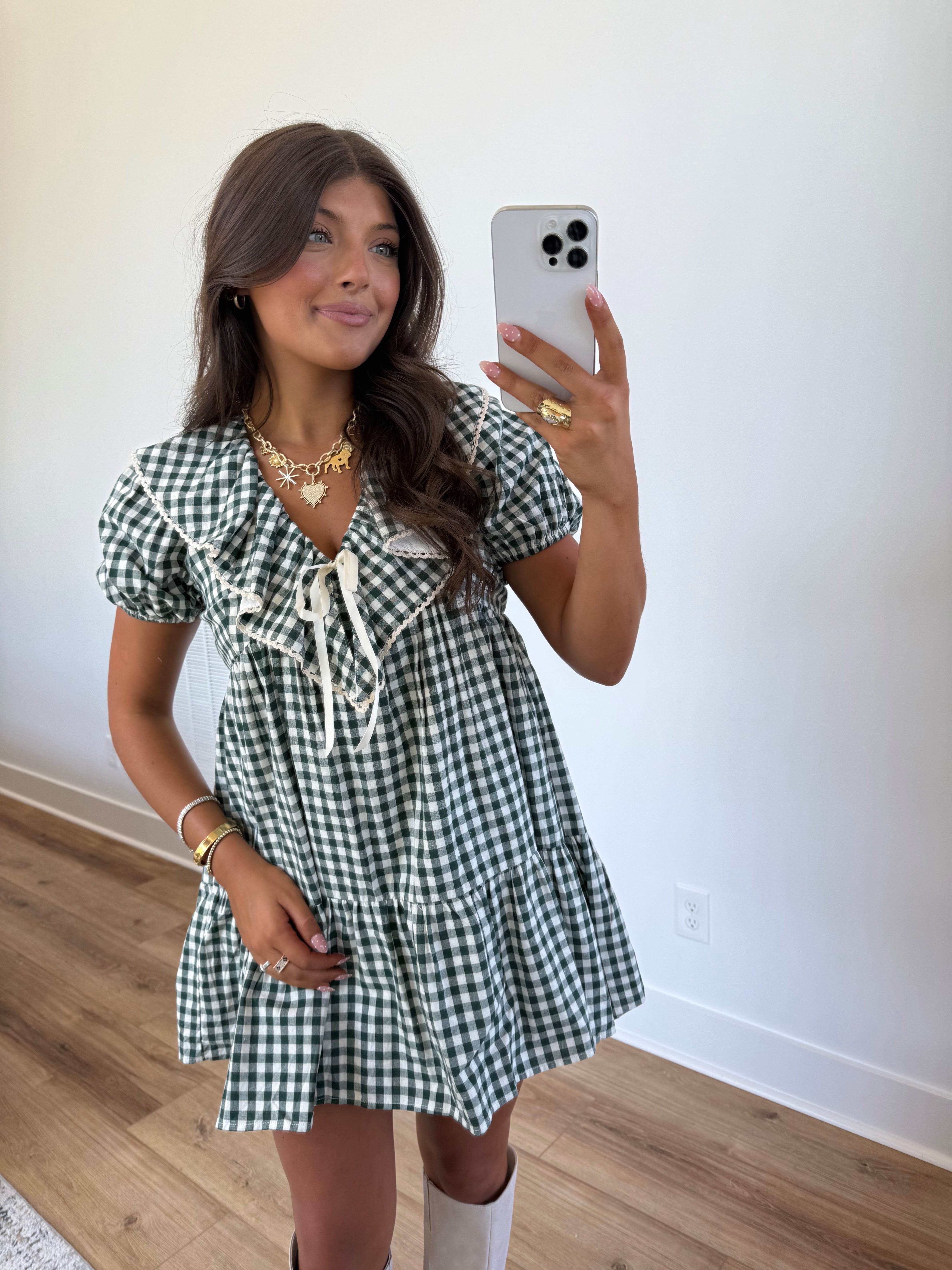 Evergreen Gingham Mini Dress