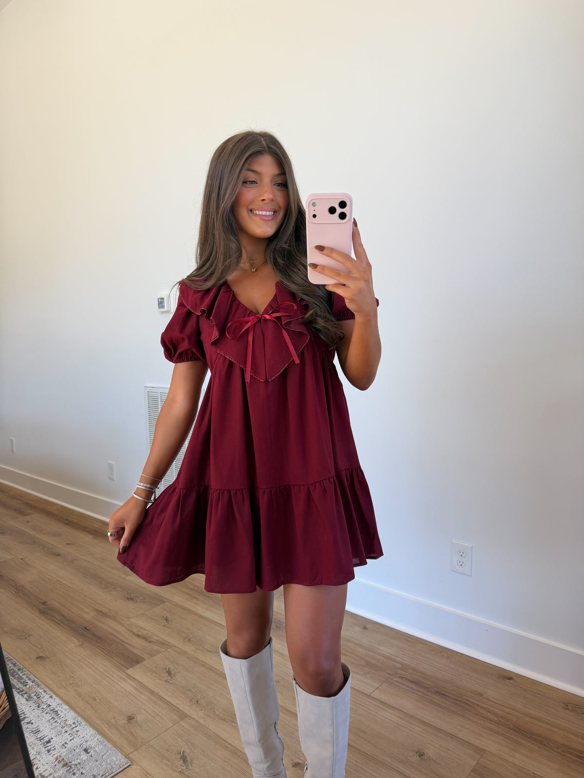 Seasons Greetings Ruffle Mini Dress