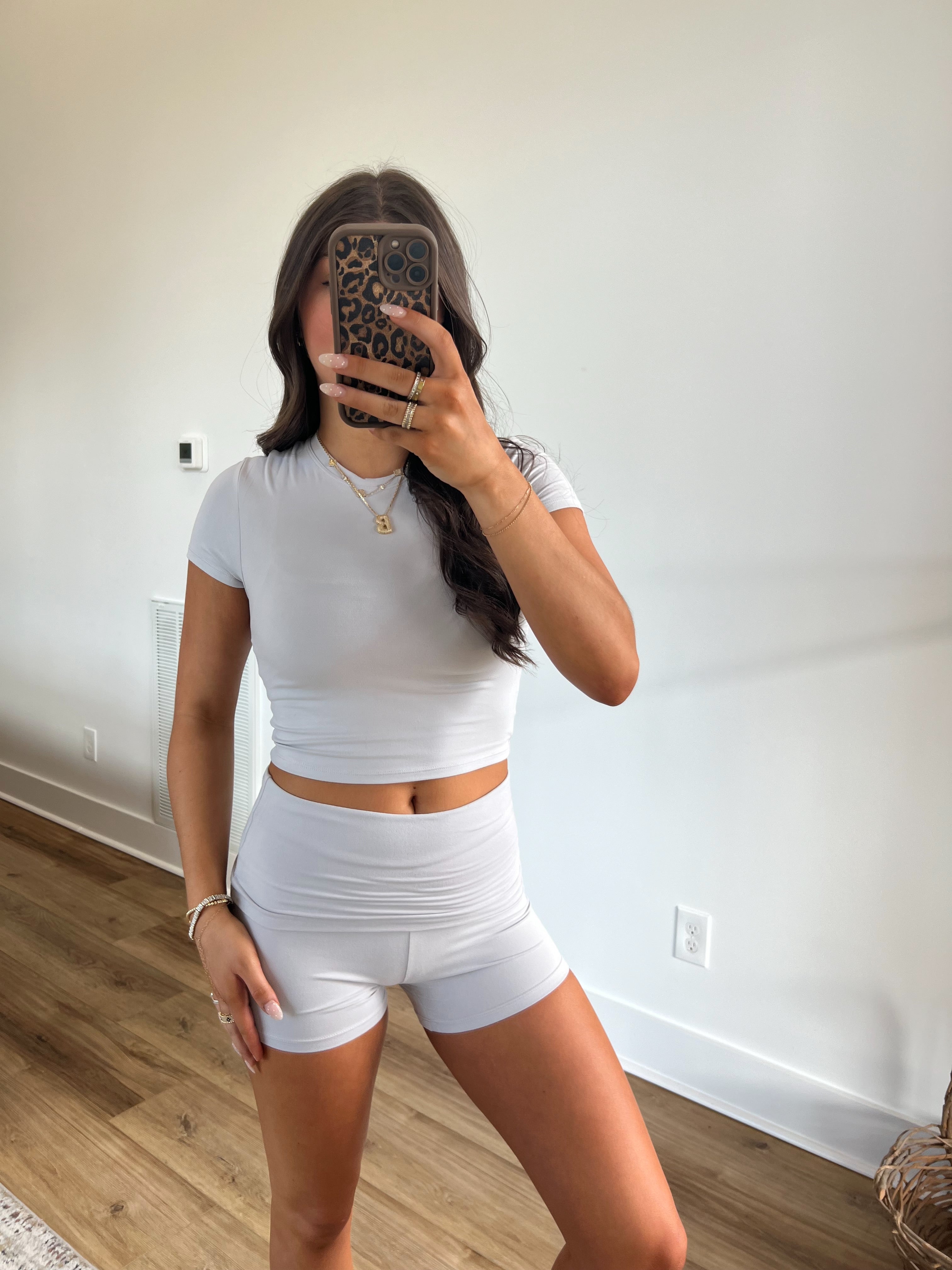 Light Grey Butter Soft Foldover Bike Short Set