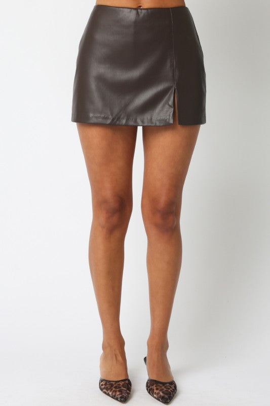 Brown Leather Skort