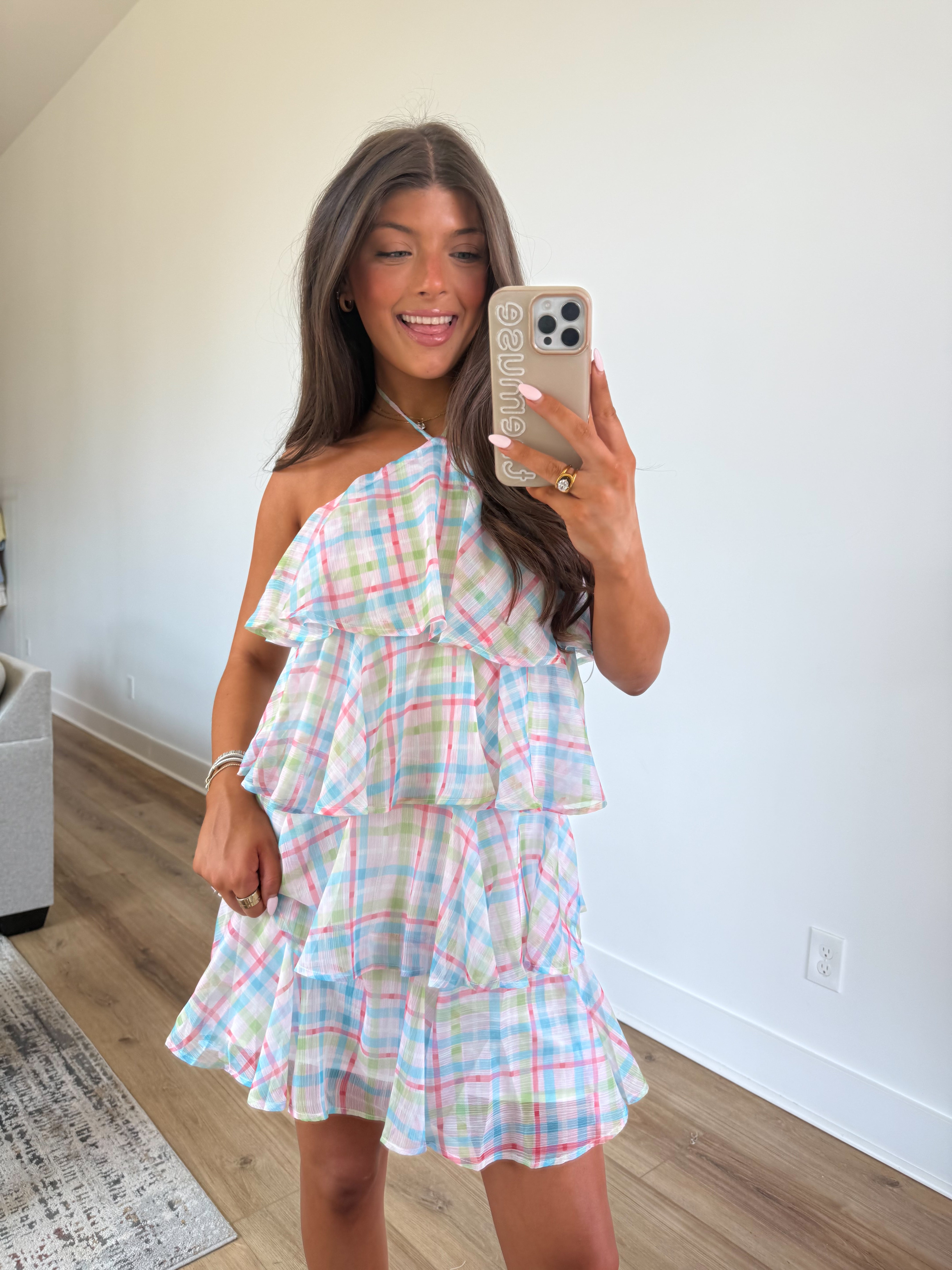 Pastel Plaid Ruffle Mini Dress