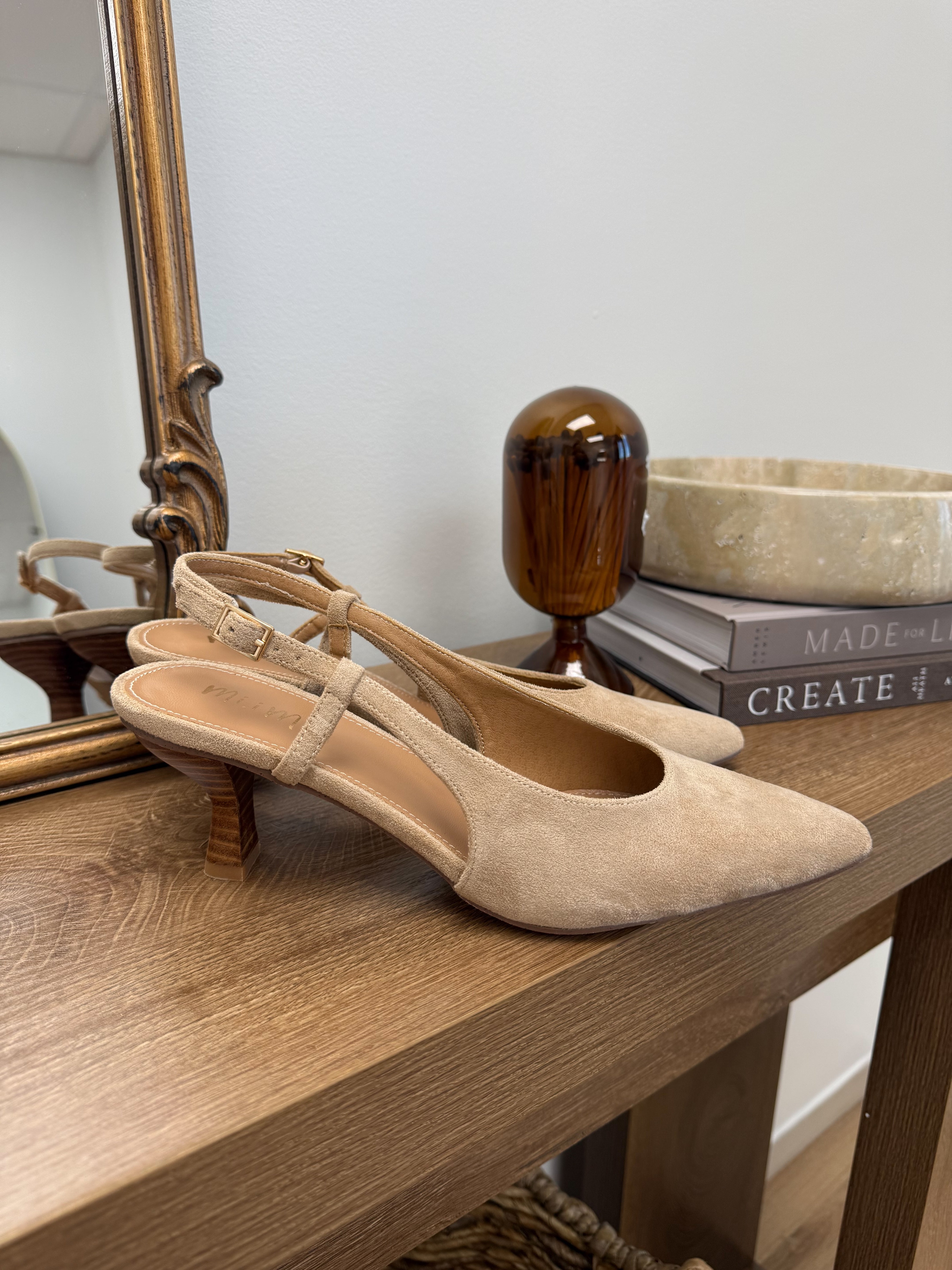 Beige Muse Sling Back Kitten Heel