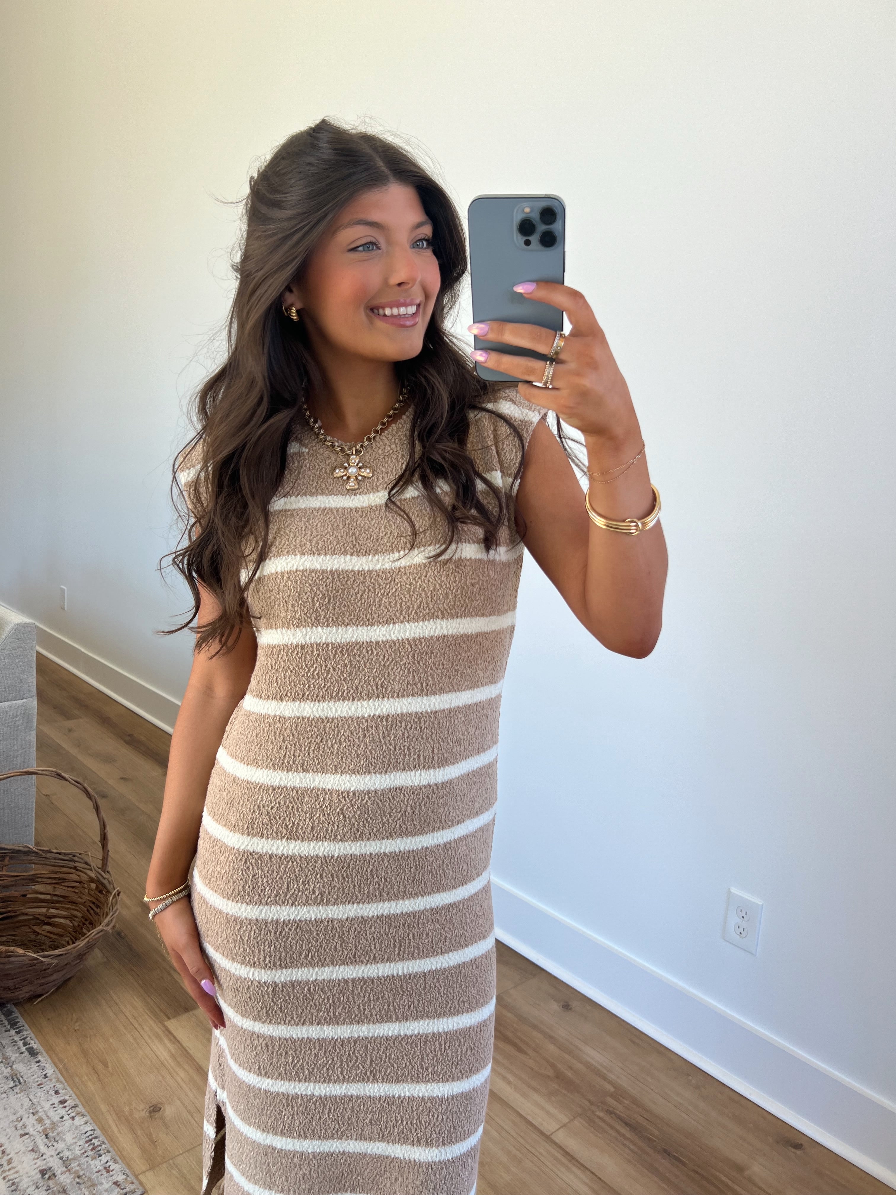 Salted Stripes Midi Dress (Taupe)