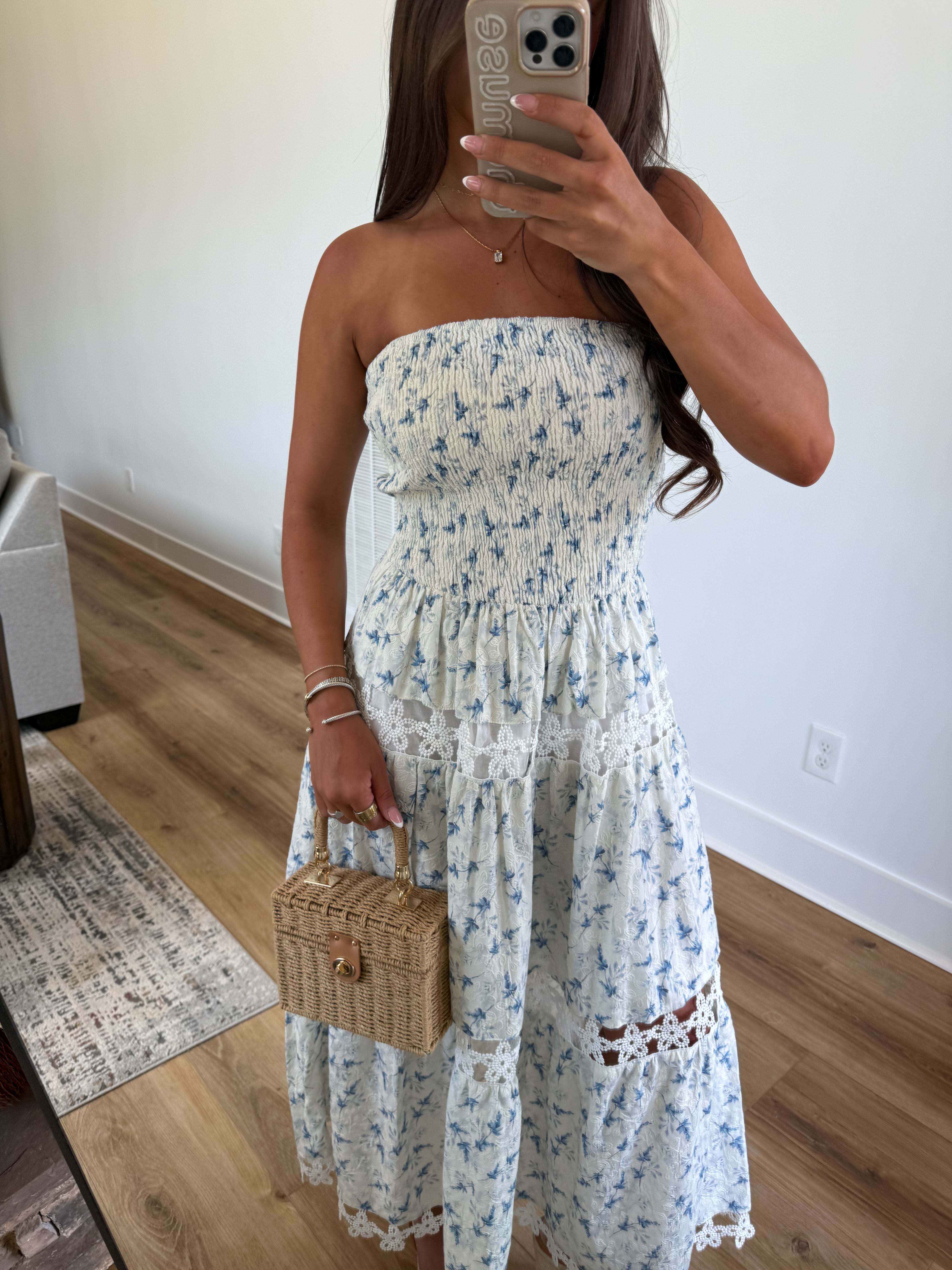 Lace Soirée Dress (Blue Florals)