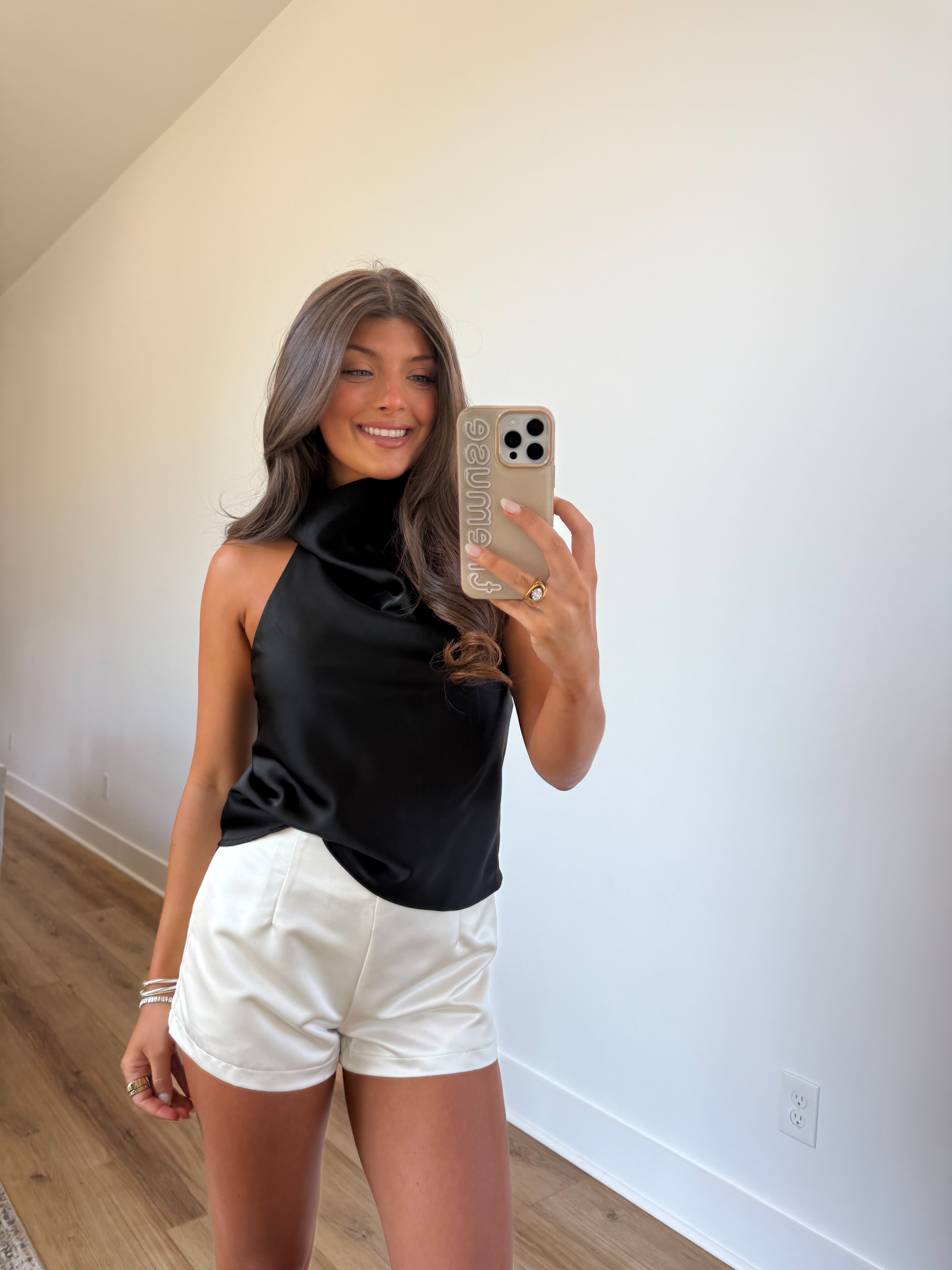 Black Satin Halter Top