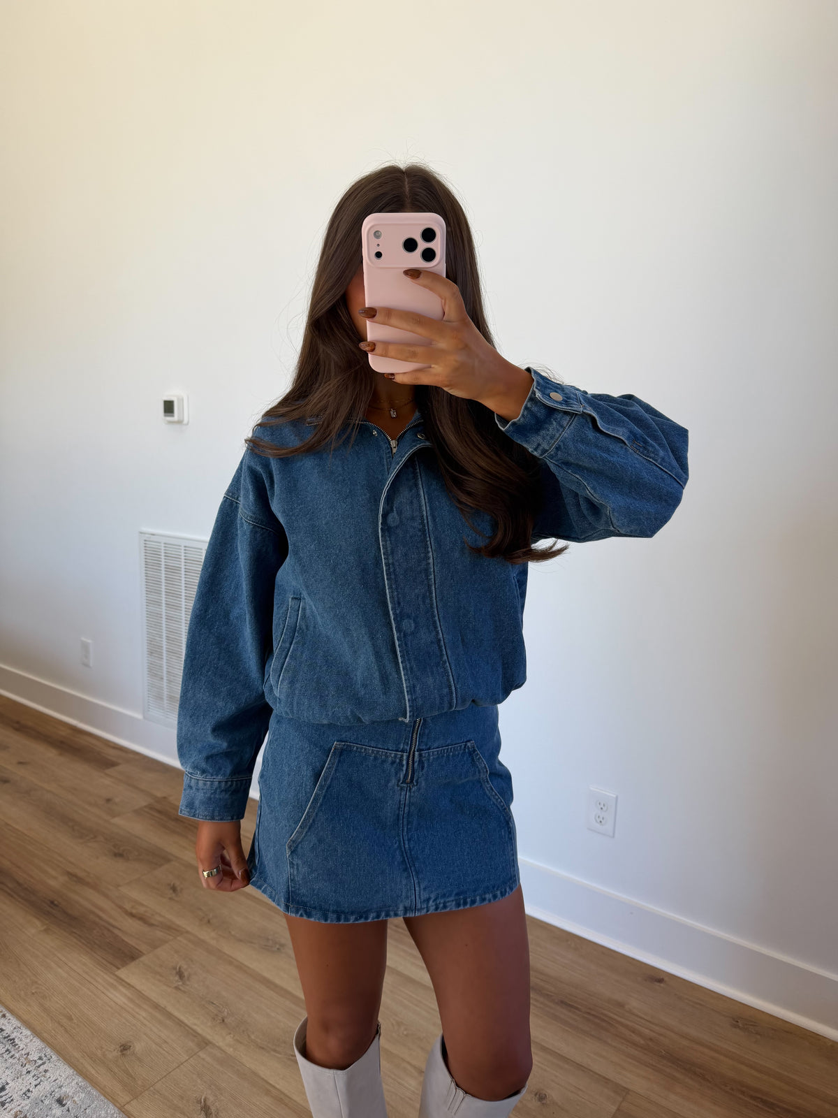 Denim Mock Neck Mini Dress