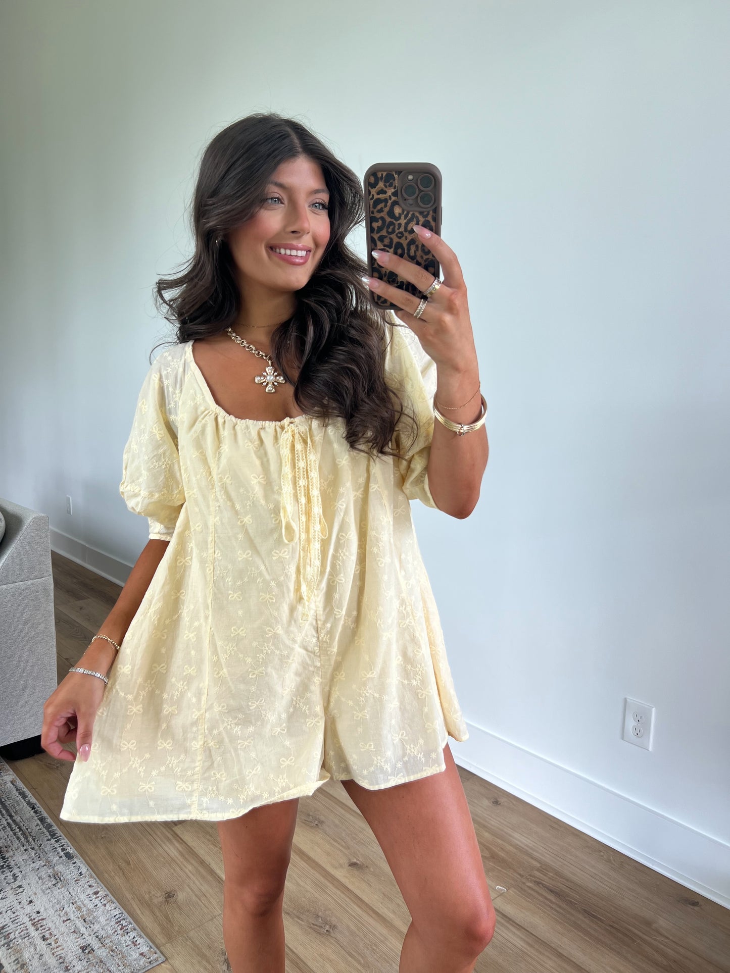 Yellow Bow Eyelet Romper