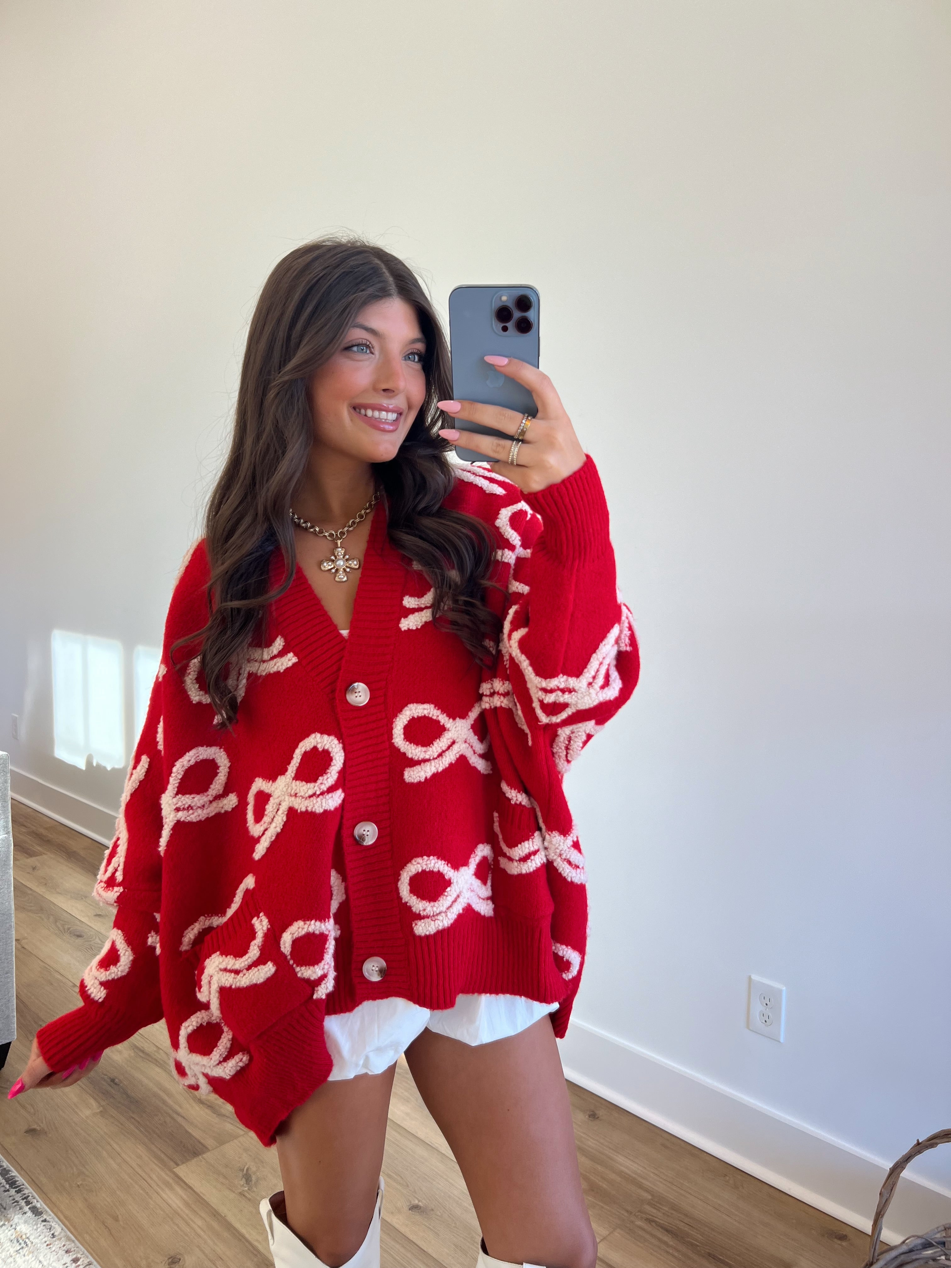 Red Bow Cardigan Sweater