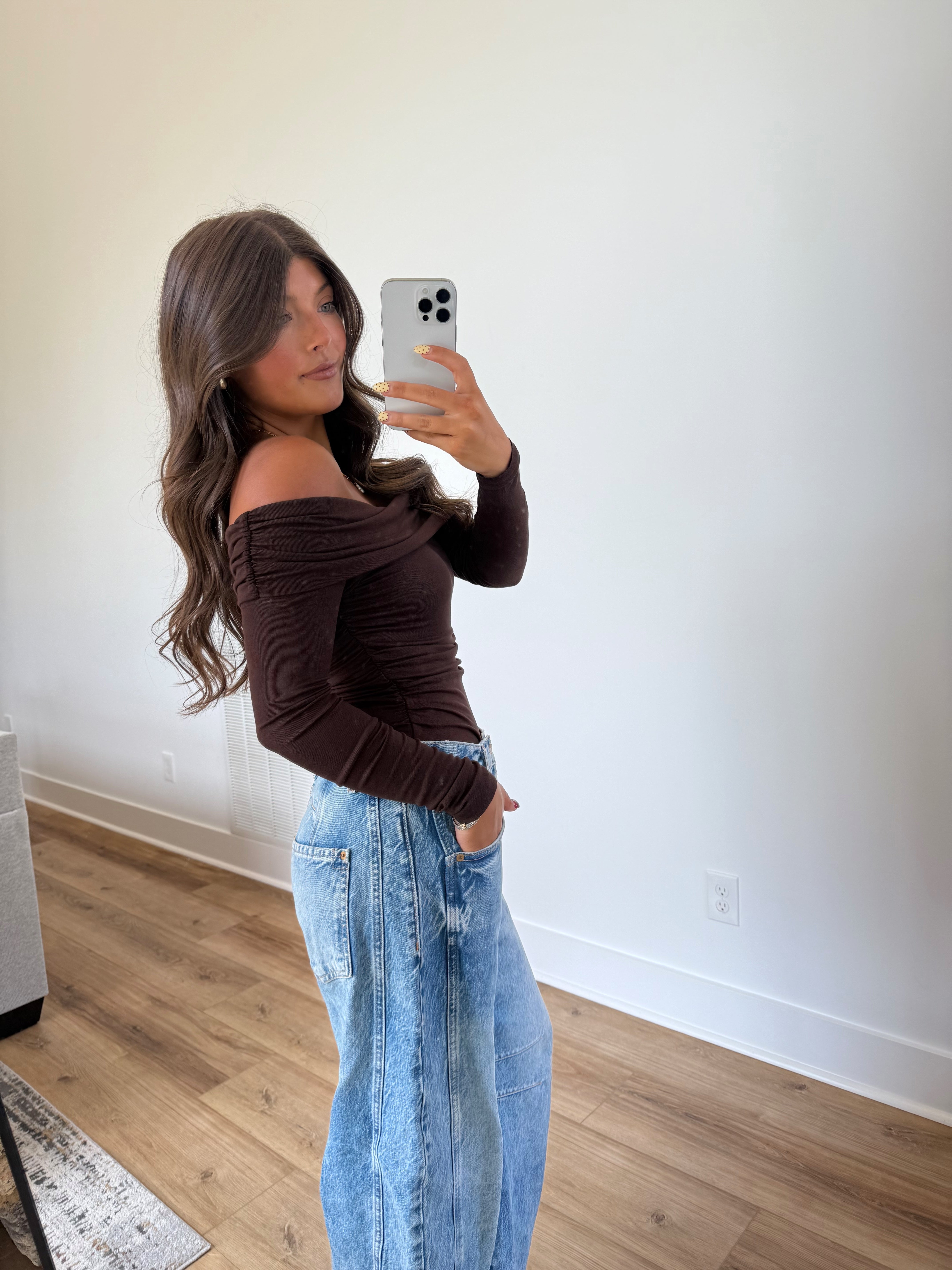 Brown Off The Shoulder Bodysuit