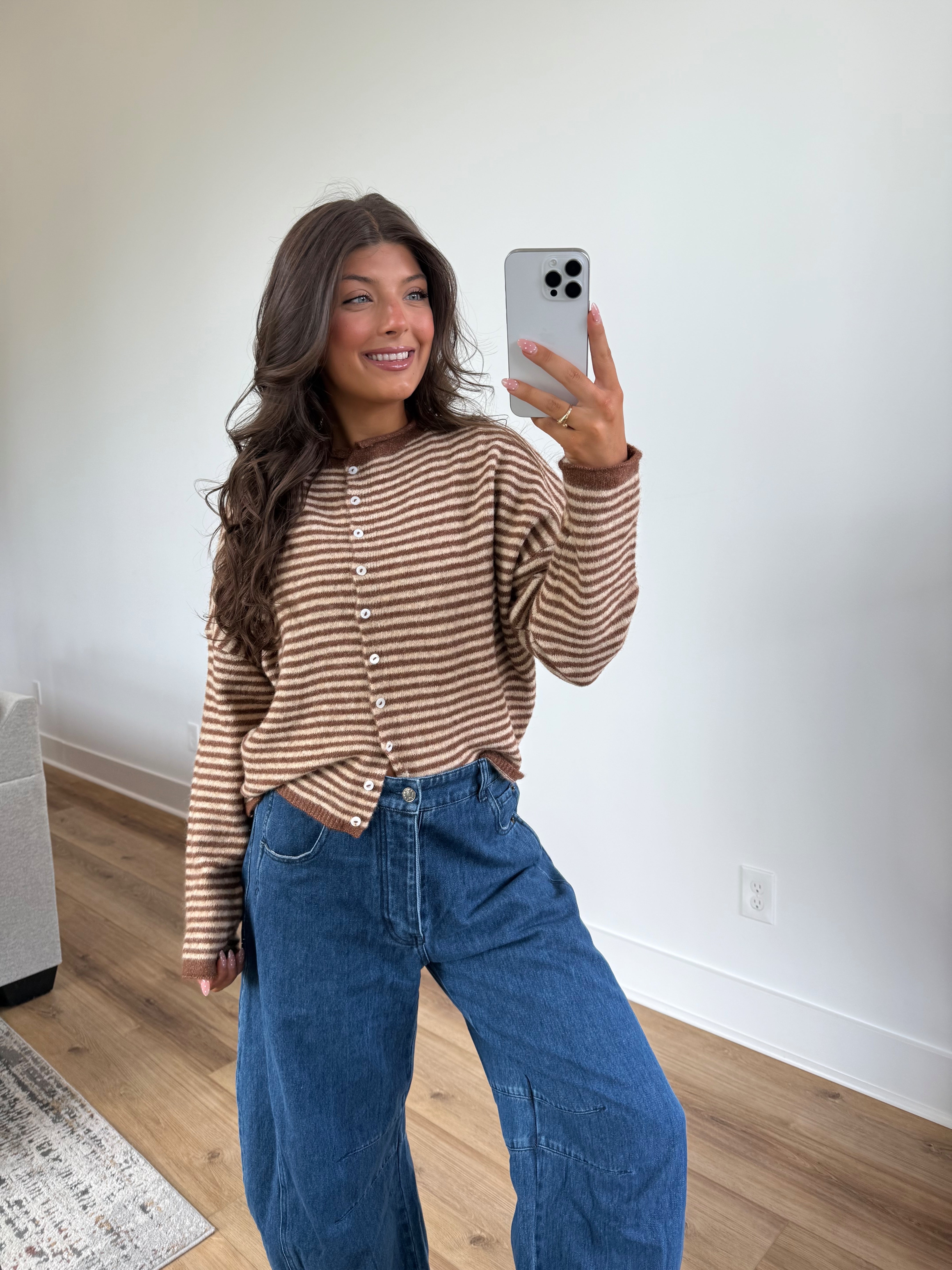 Best Dress Cardigan (Brown Stripes)