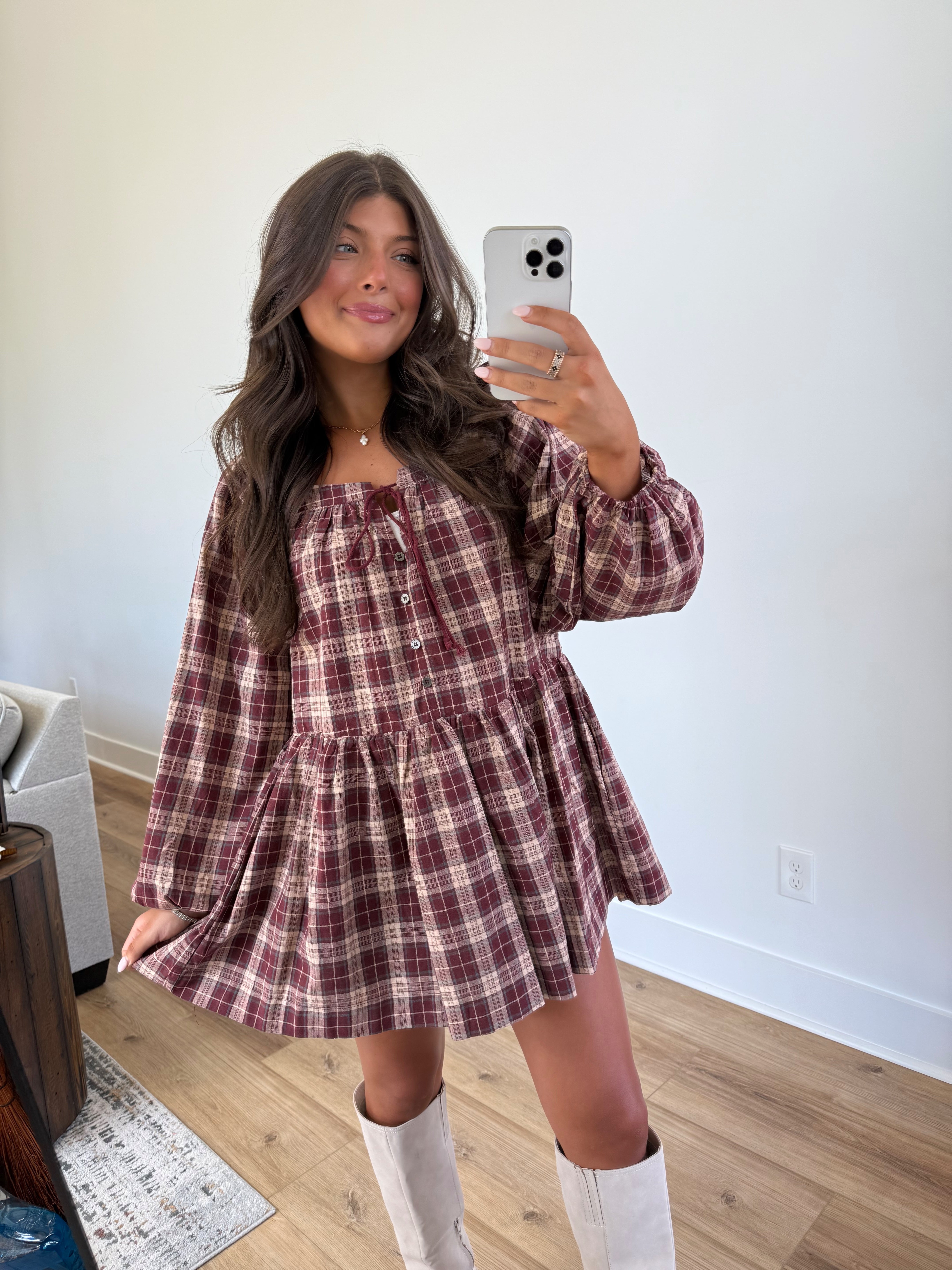 Berry Check Shift Dress