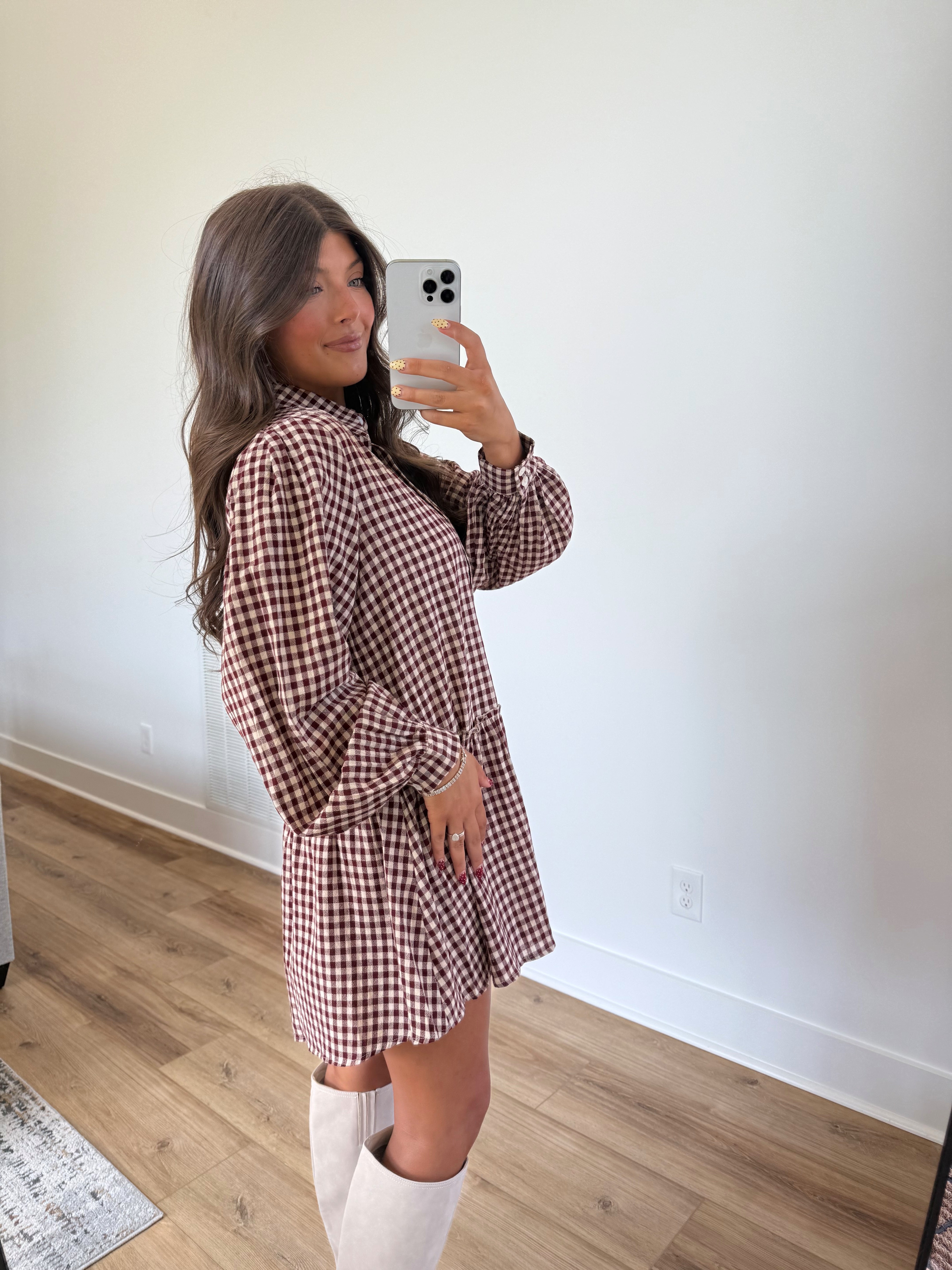 Burgundy Gingham Mini Dress